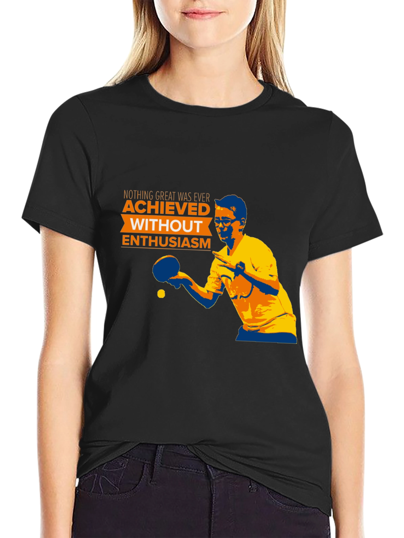 Black Enthusiastic Table Tennis Player T-Shirt view 2