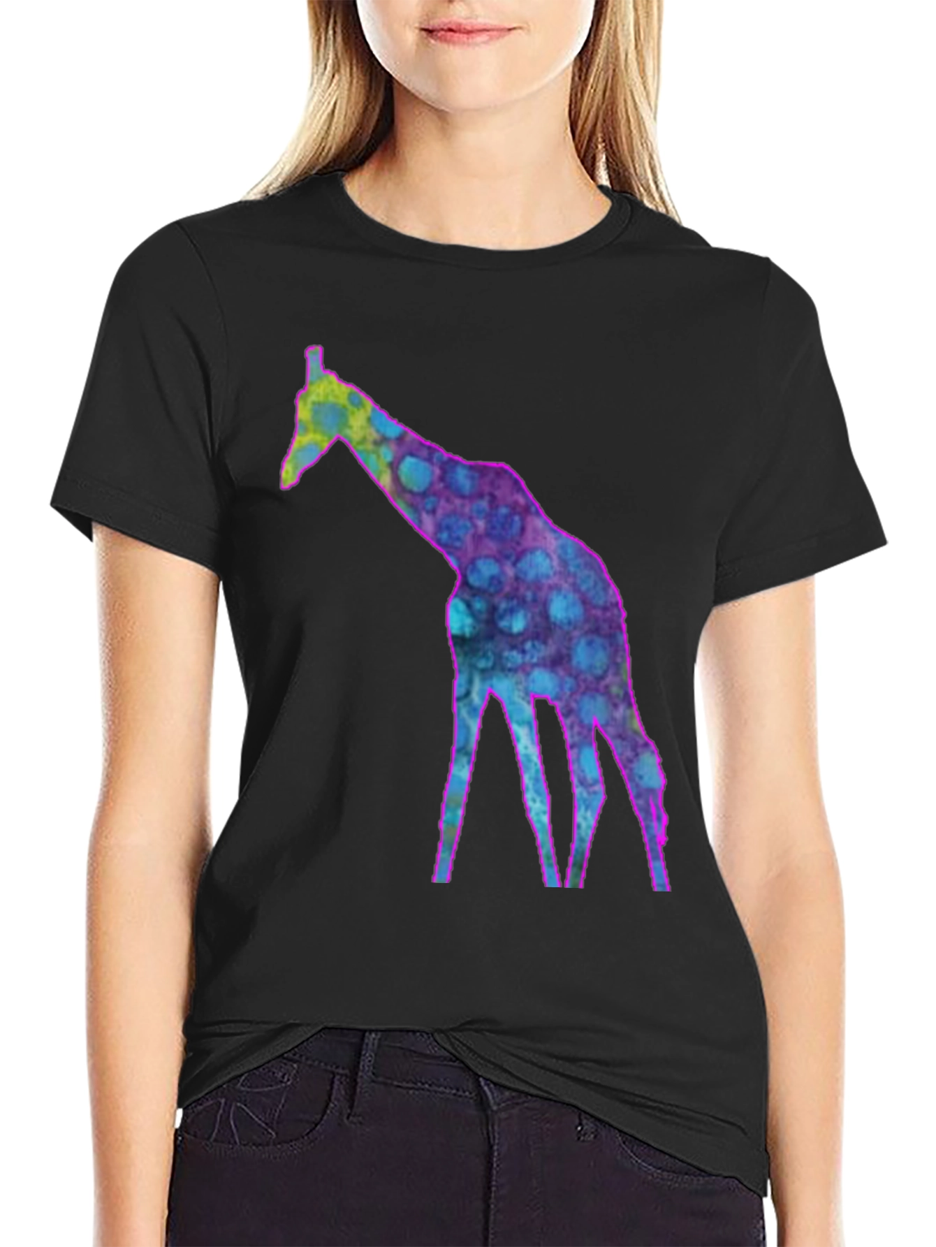 Black Cool Giraffe Graphic Tee - Funky Fashion T-Shirt view 2