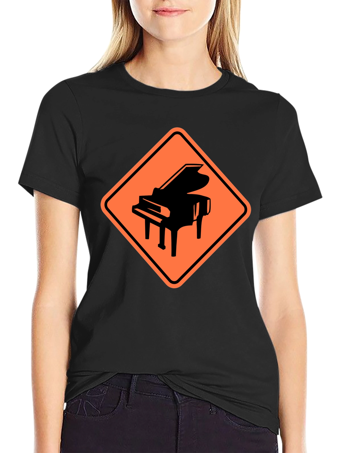 Black Piano Crossing Graphic Tee - Musician's Humor view 2