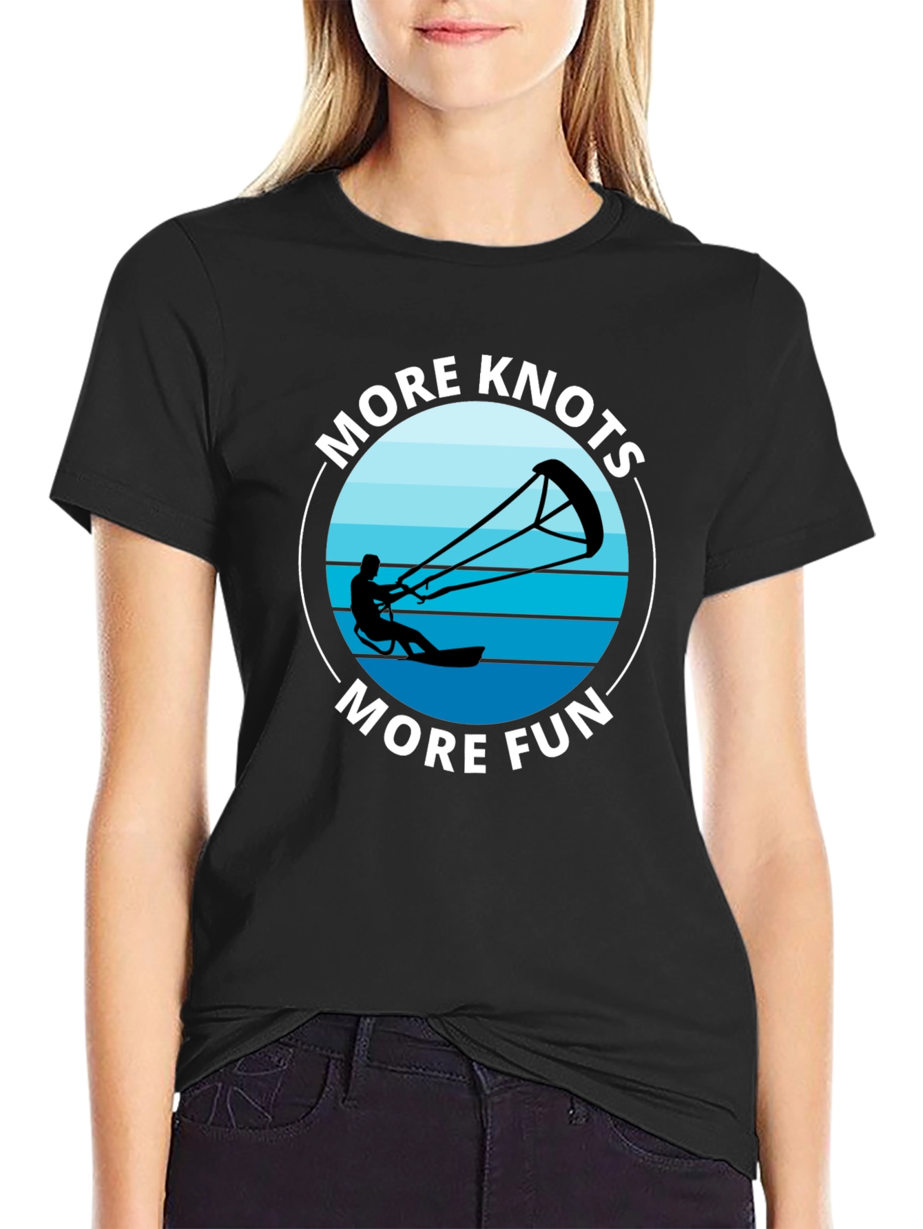 Black More Knots More Fun Black T-Shirt | Kitesurfing Tee view 2