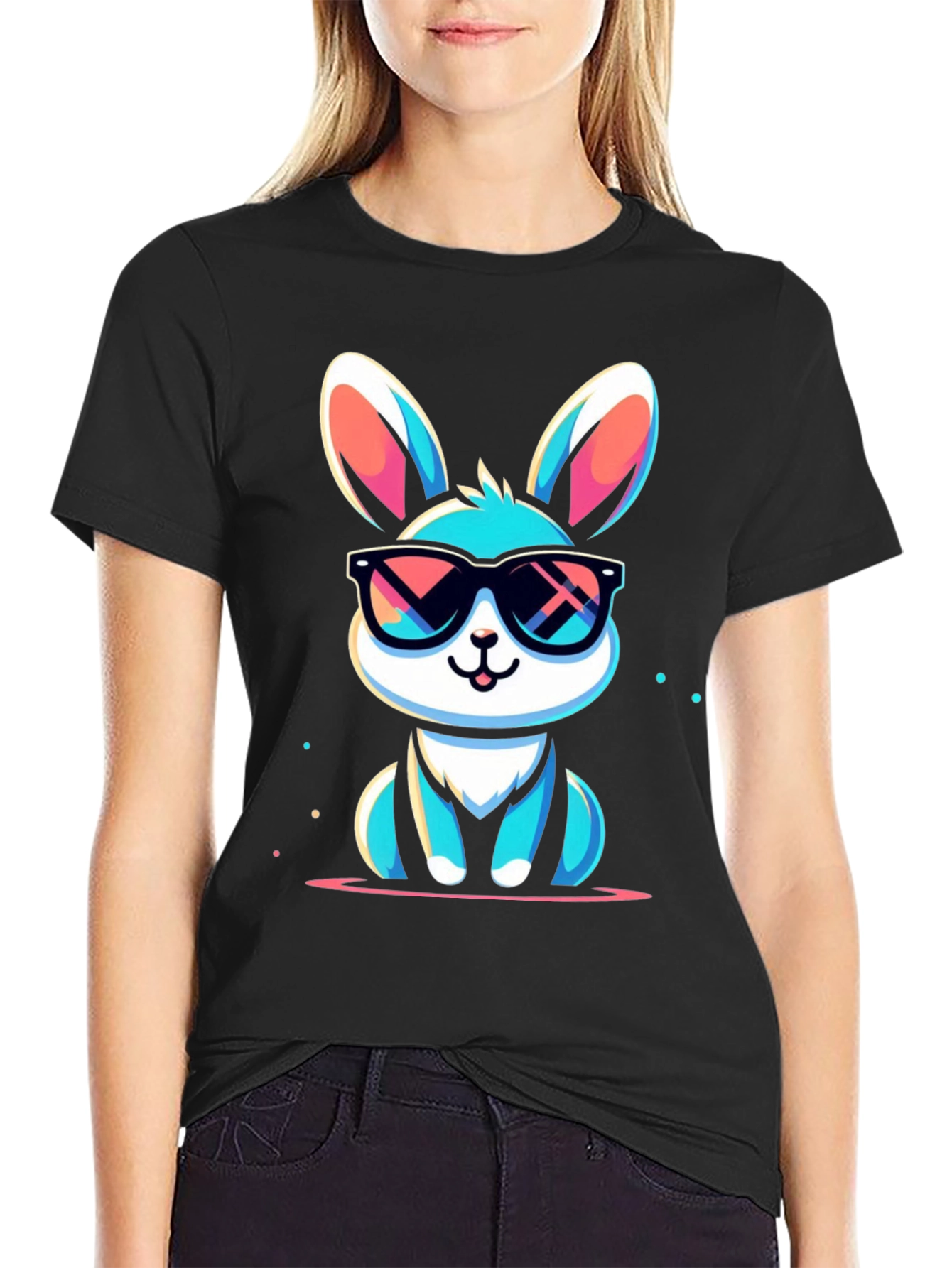 Black Cool Bunny Graphic Tee - Stylish Unisex T-Shirt view 2