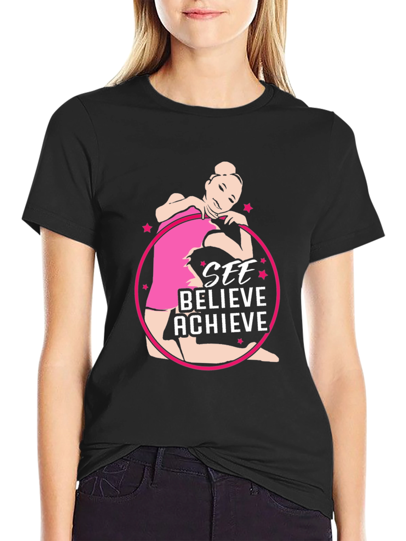 Black See Believe Achieve Gymnast Tee view 2