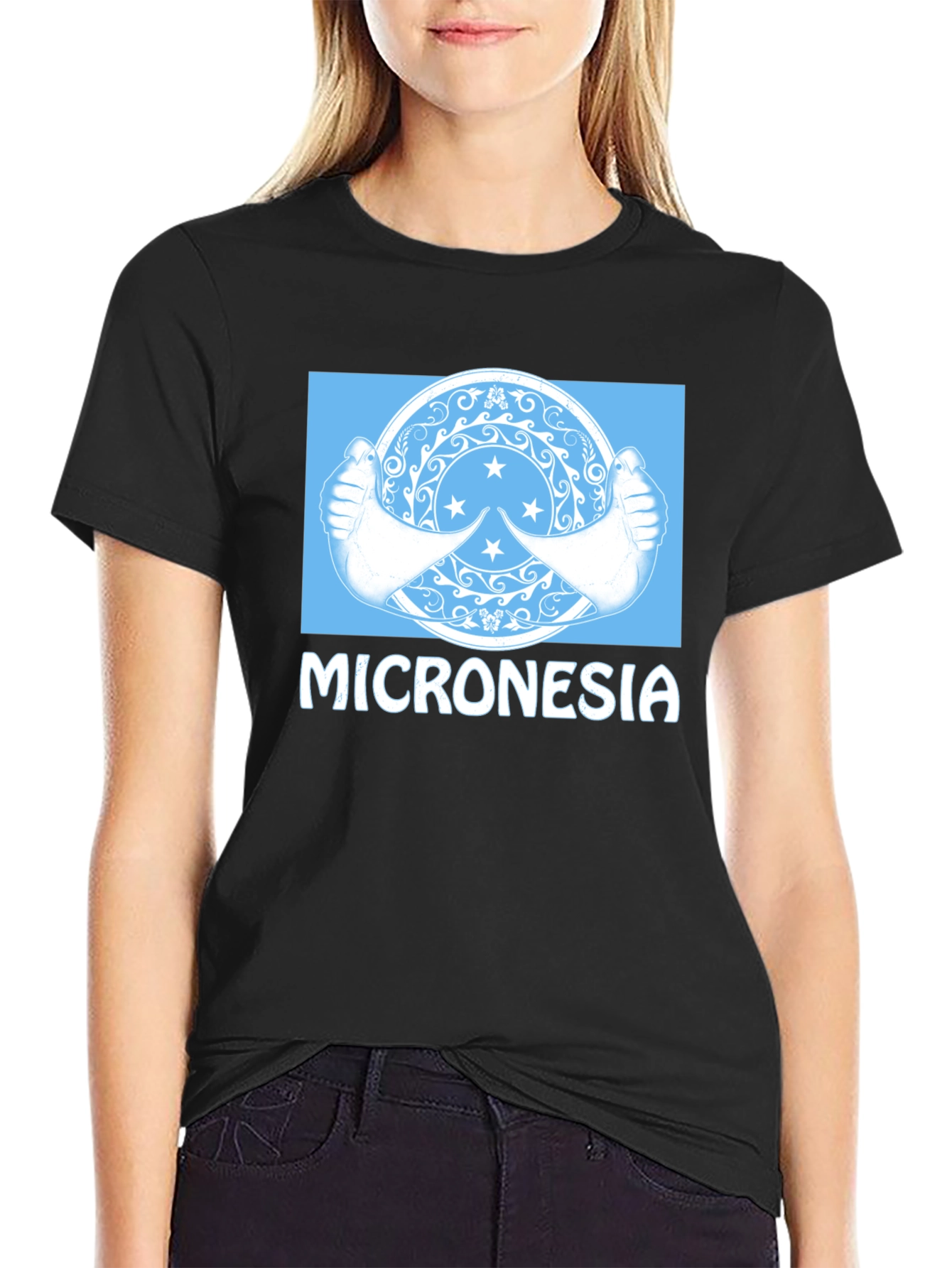 Black Micronesia Flag Graphic T-Shirt - Black Crew Neck Tee view 2