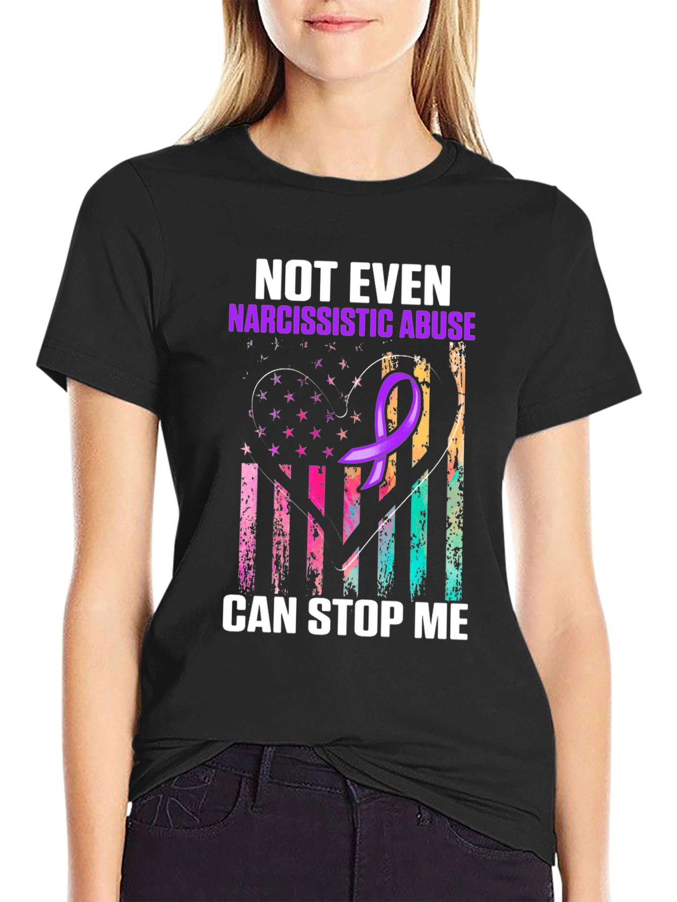 Black Narcissistic Abuse Awareness T-Shirt: "Can't Stop Me" view 2