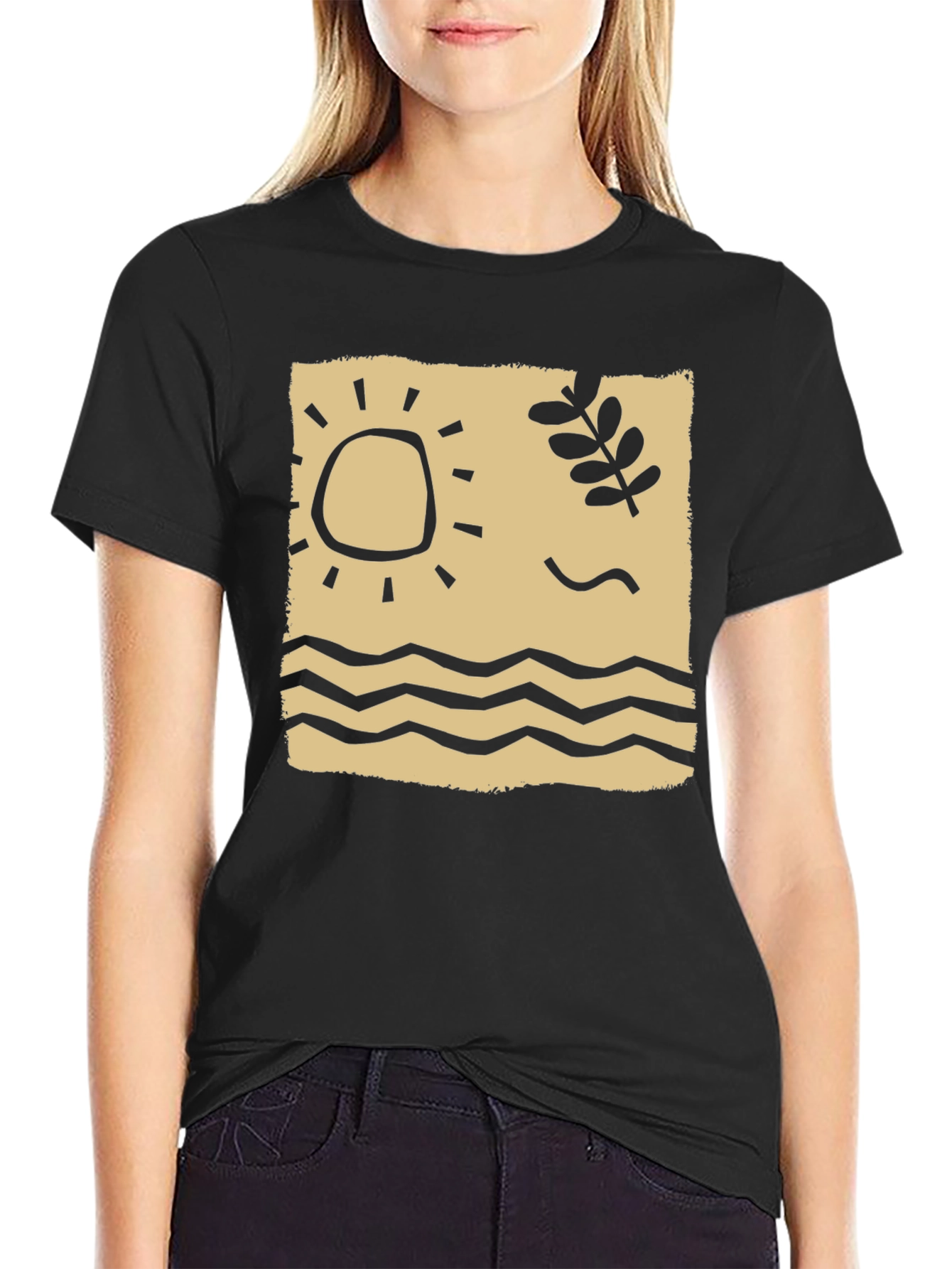 Black Retro Beach Graphic T-Shirt, Black view 2
