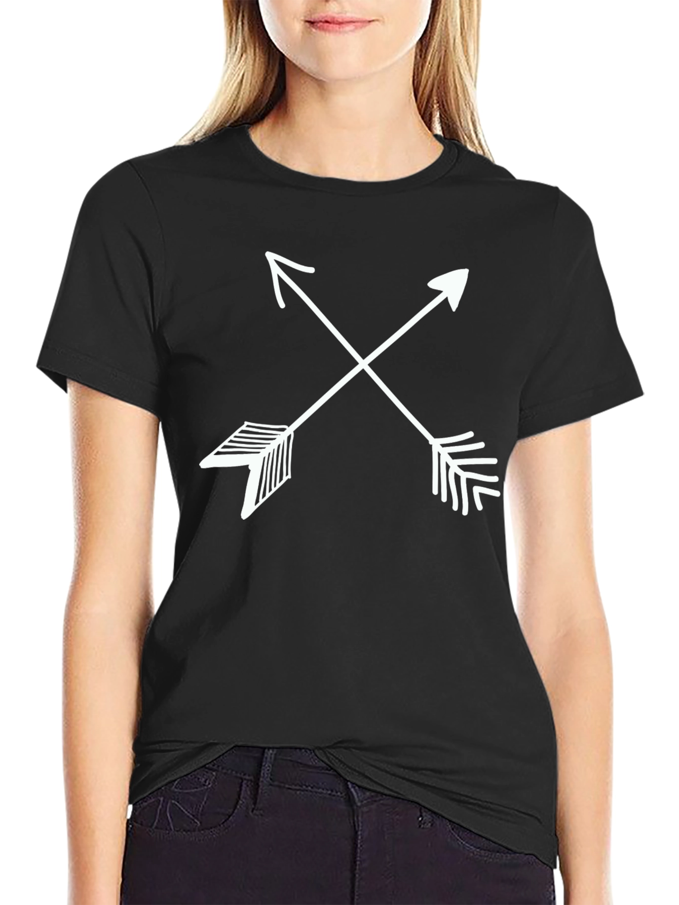Black Crossed Arrows Graphic Tee - Casual Black T-Shirt view 2