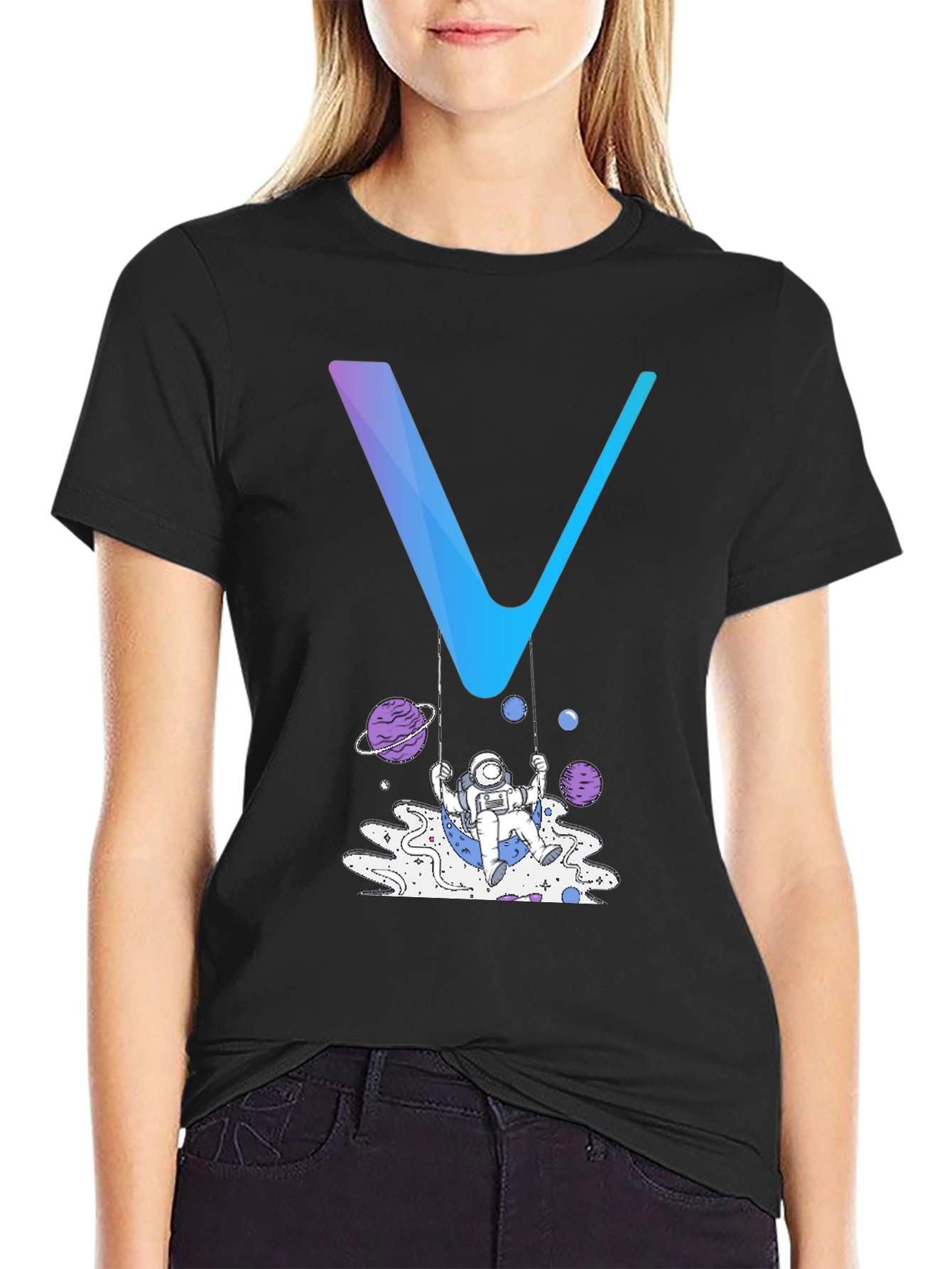 Black Astronaut Swing Graphic Tee - Black Cotton Blend Shirt view 2