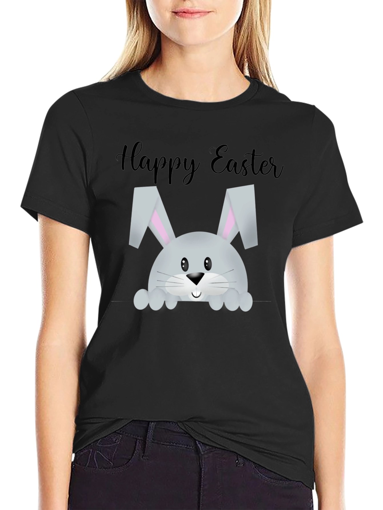 Black Happy Easter Bunny T-Shirt view 2