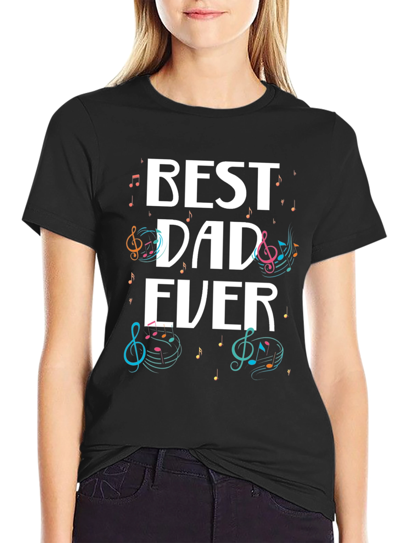Black Best Dad Ever Music T-Shirt view 2