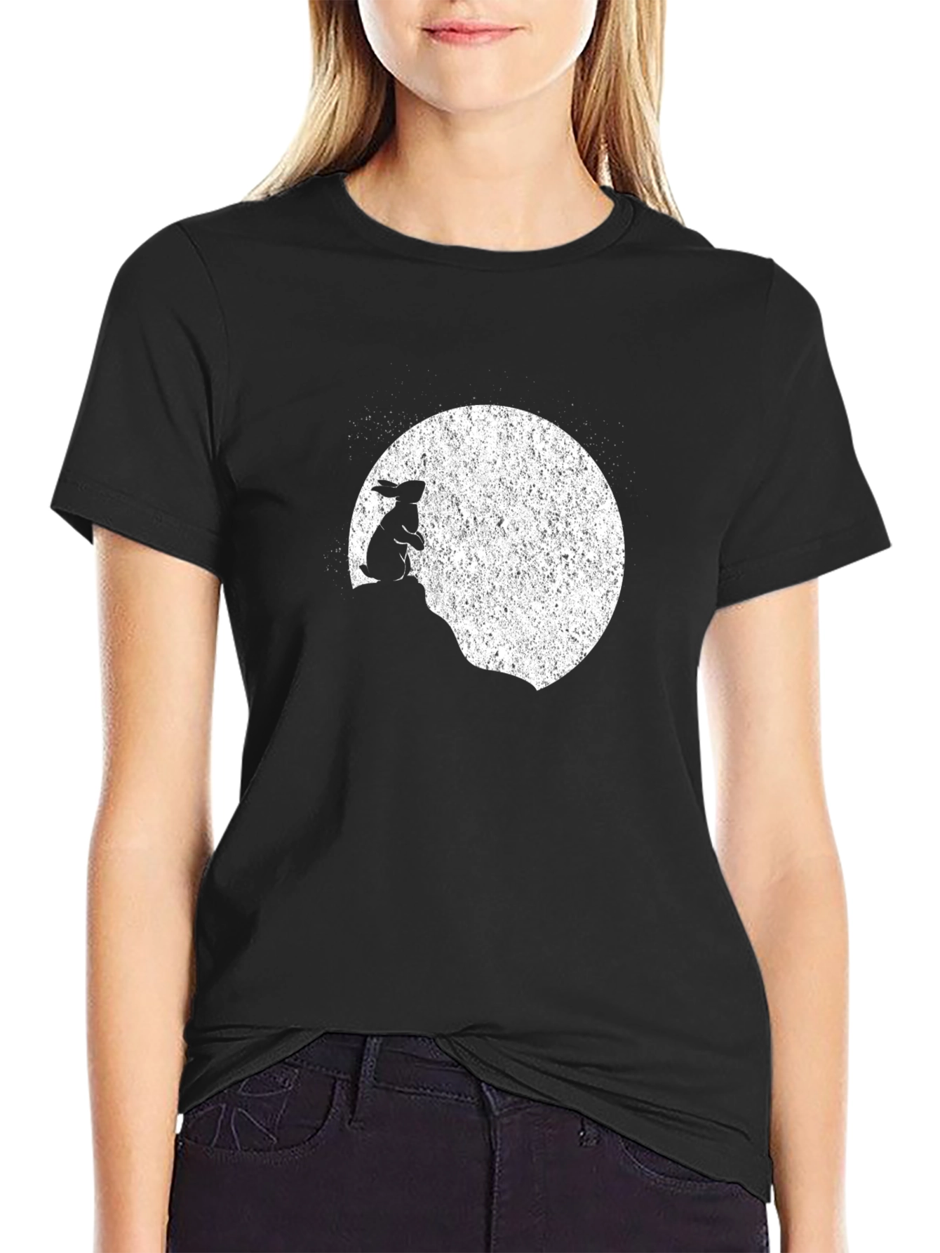 Black Rabbit Moon Men's Black Graphic T-Shirt view 2