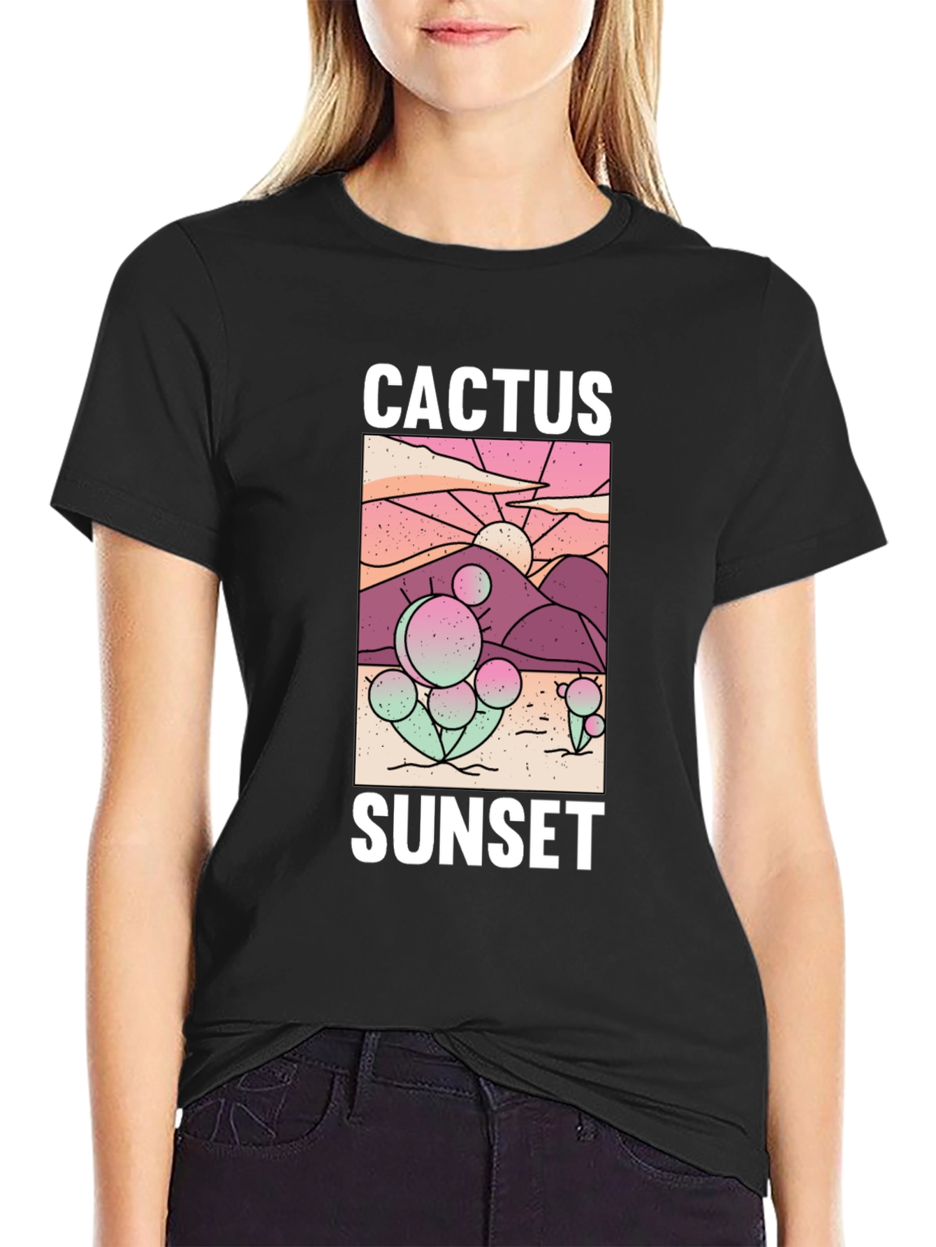 Black Cactus Sunset Graphic Tee - Stylish Comfort view 2