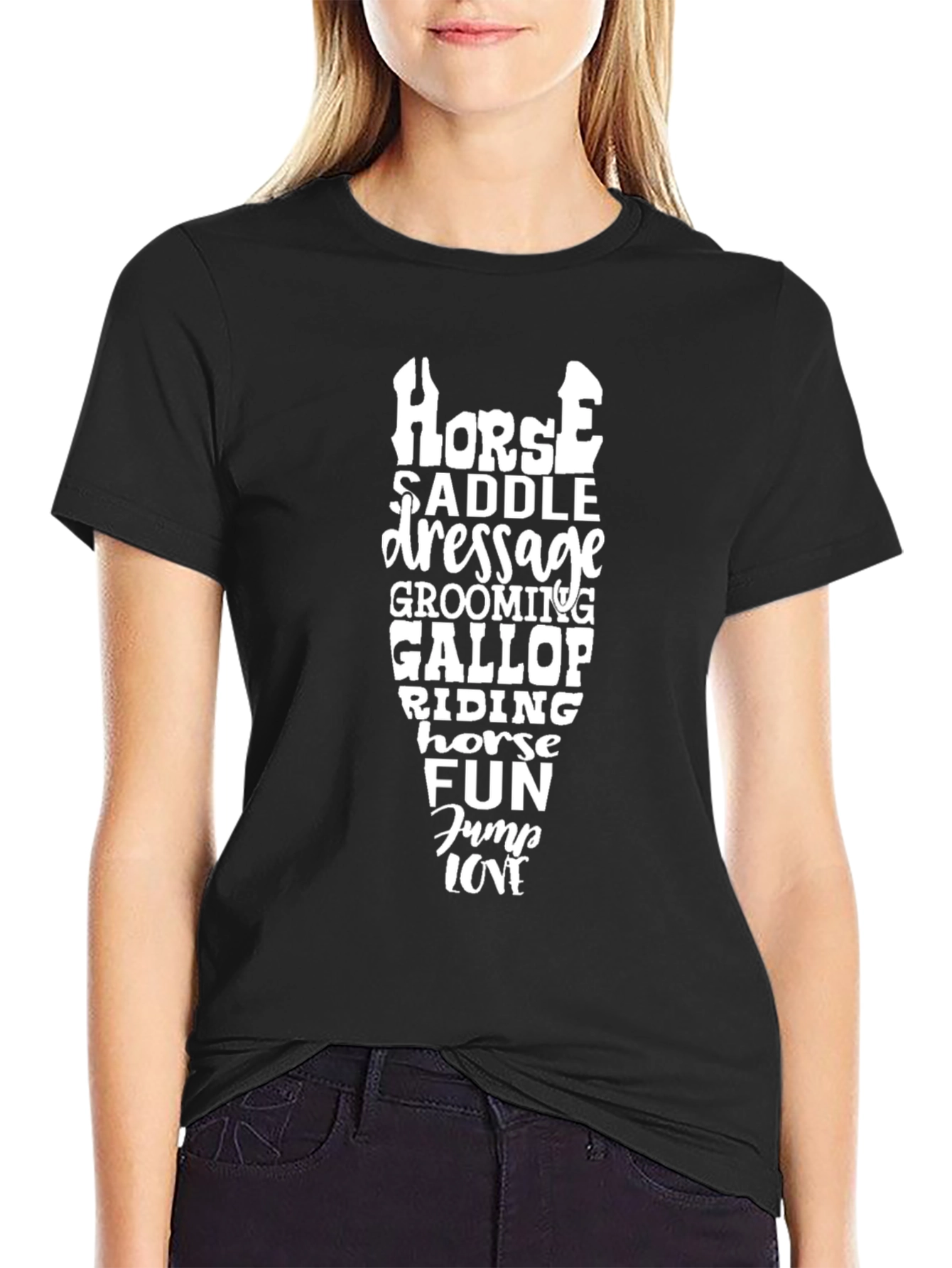 Black Equestrian Words T-Shirt, Horse Riding Tee view 2