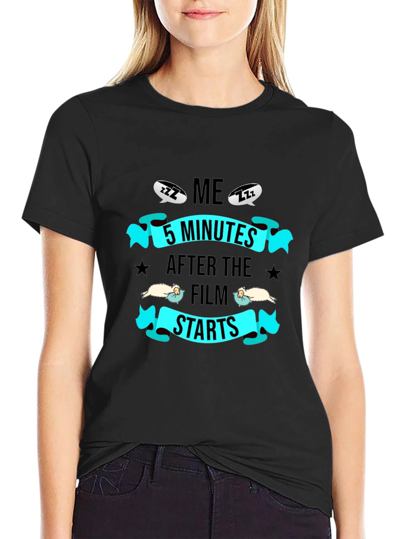 Black Funny 'Me 5 Minutes After The Film Starts' Graphic Tee view 2