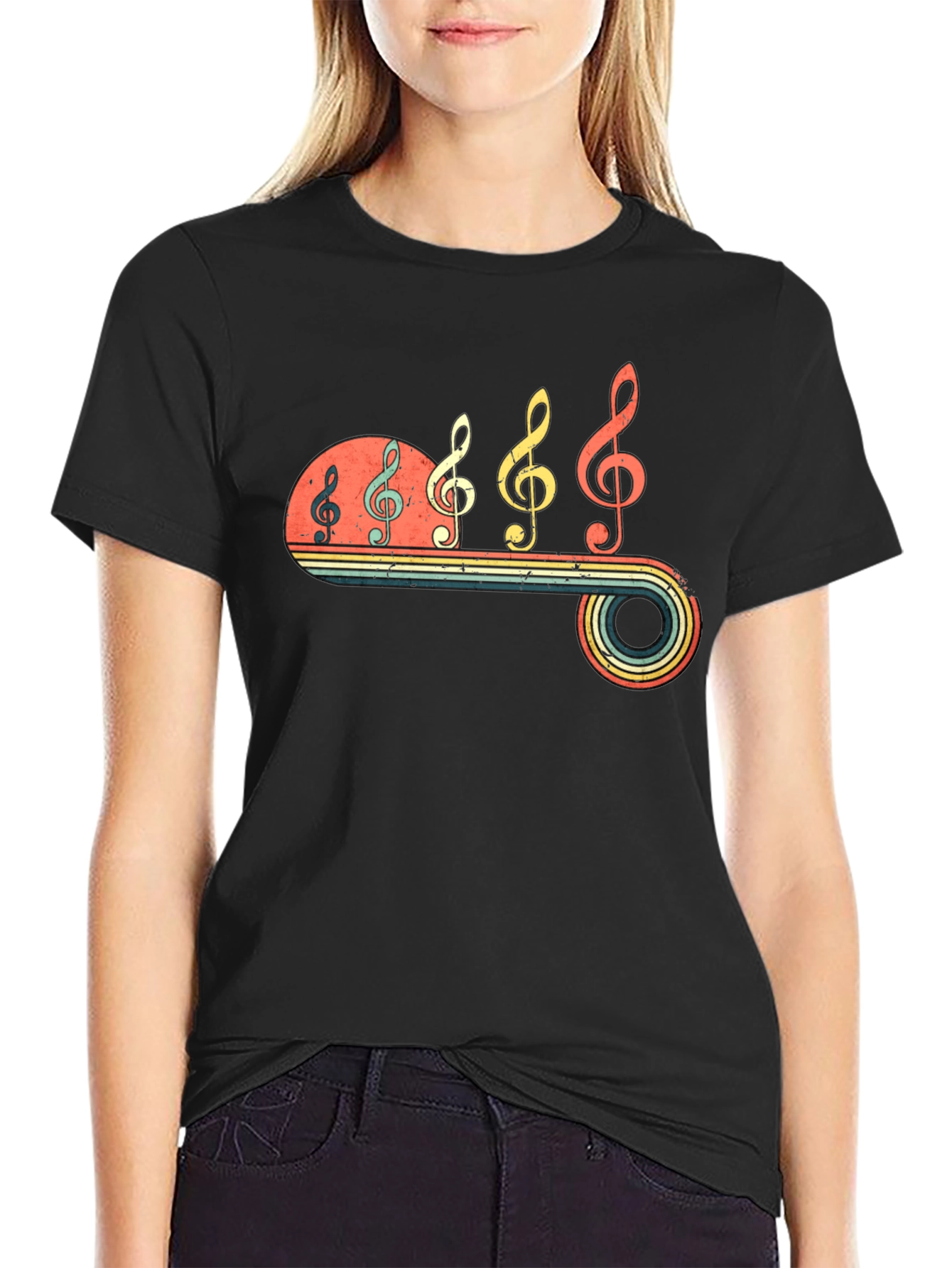 Black Retro Music Note T-Shirt view 2