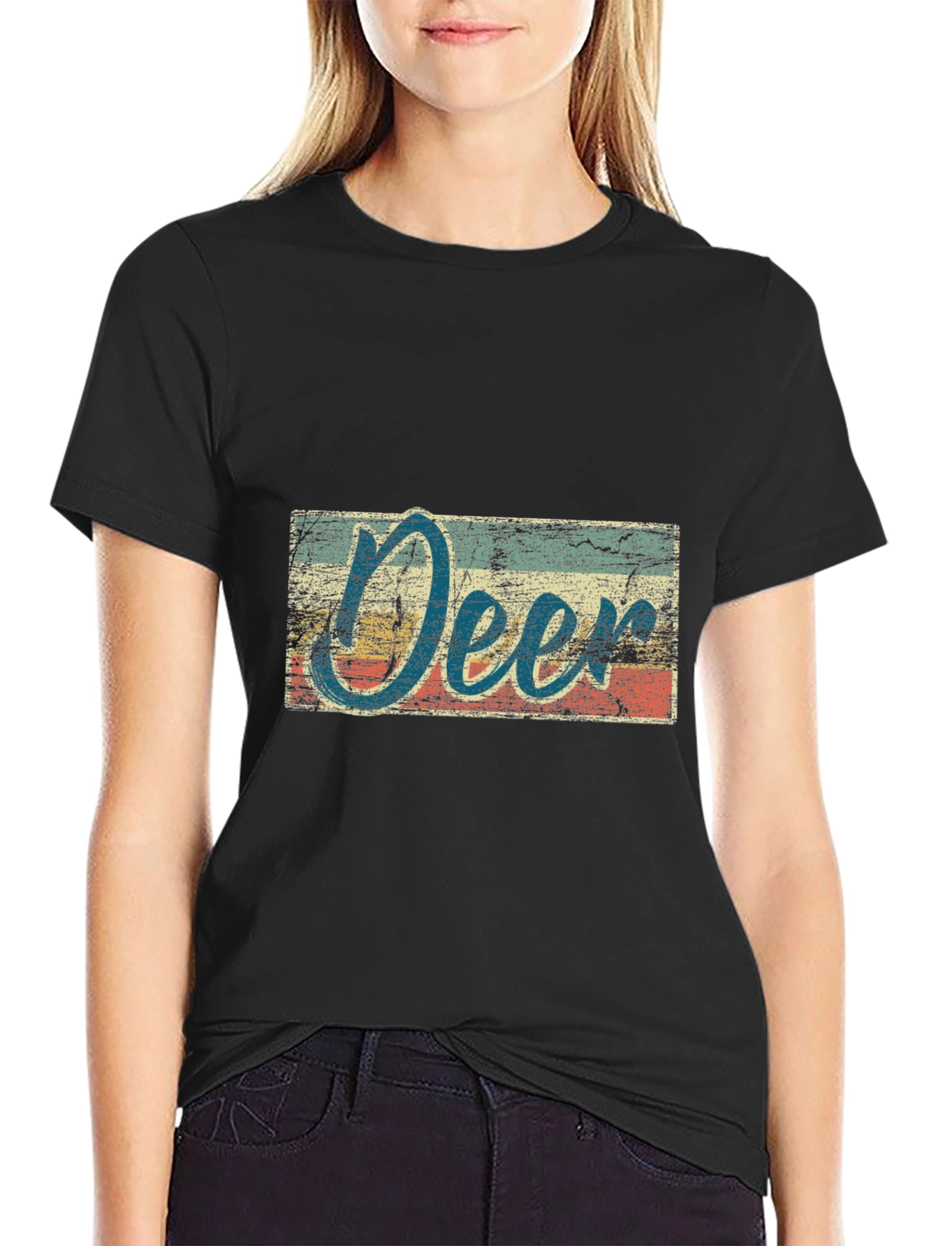 Black Vintage Deer Graphic T-Shirt view 2