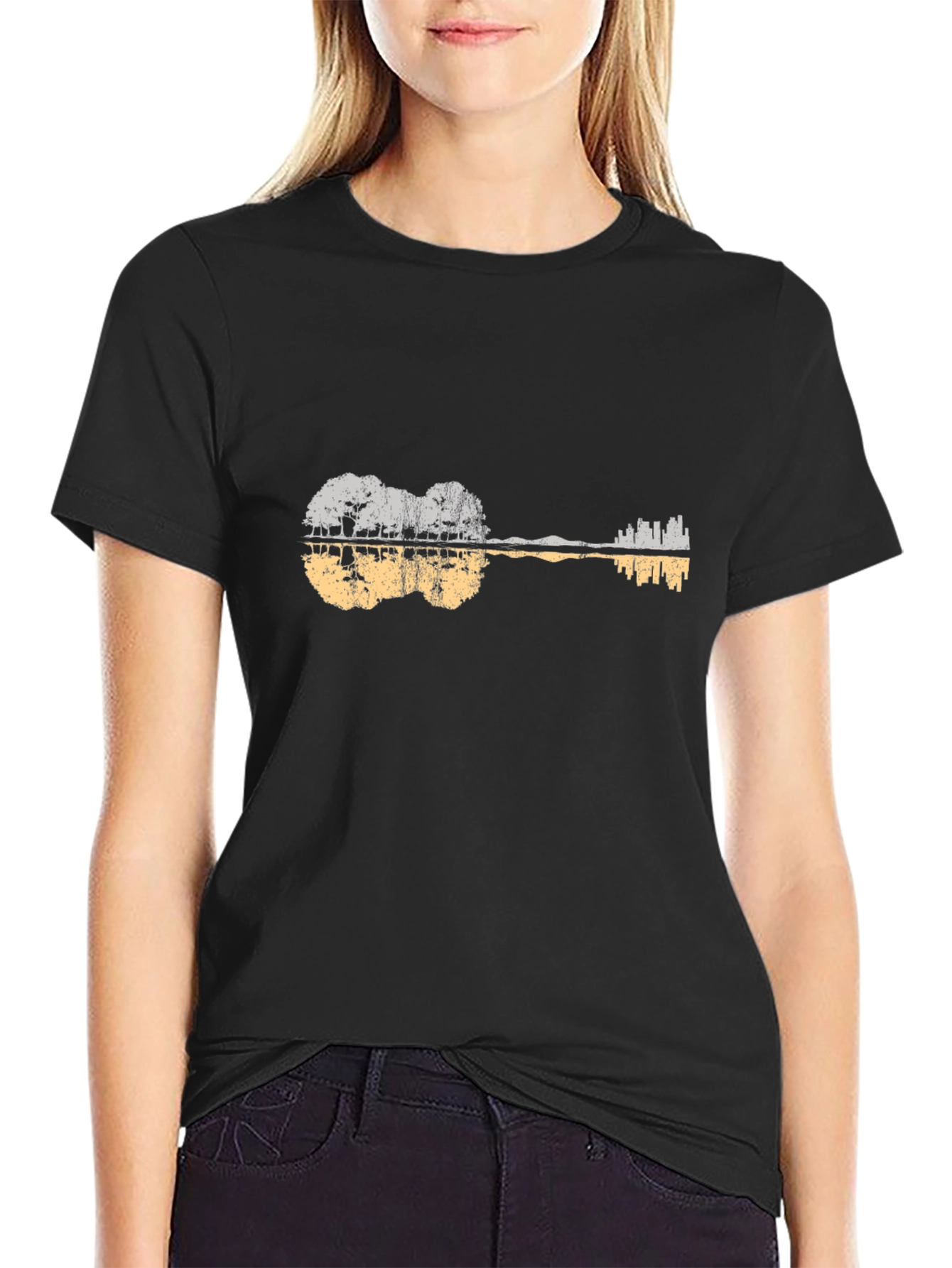 Black Guitar Landscape Graphic Tee view 2