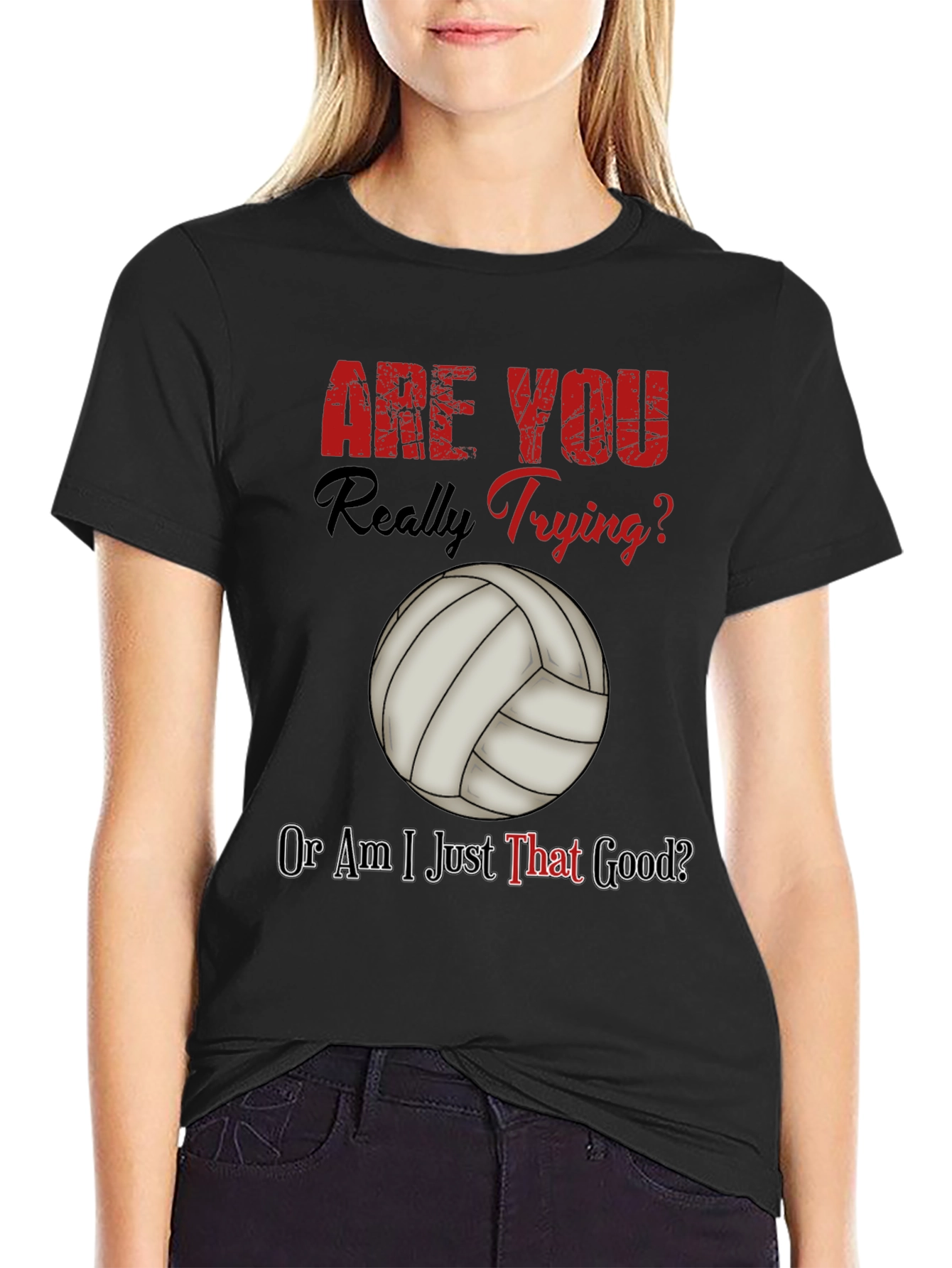 Black Funny Volleyball T-Shirt - Are You Really Trying? view 2