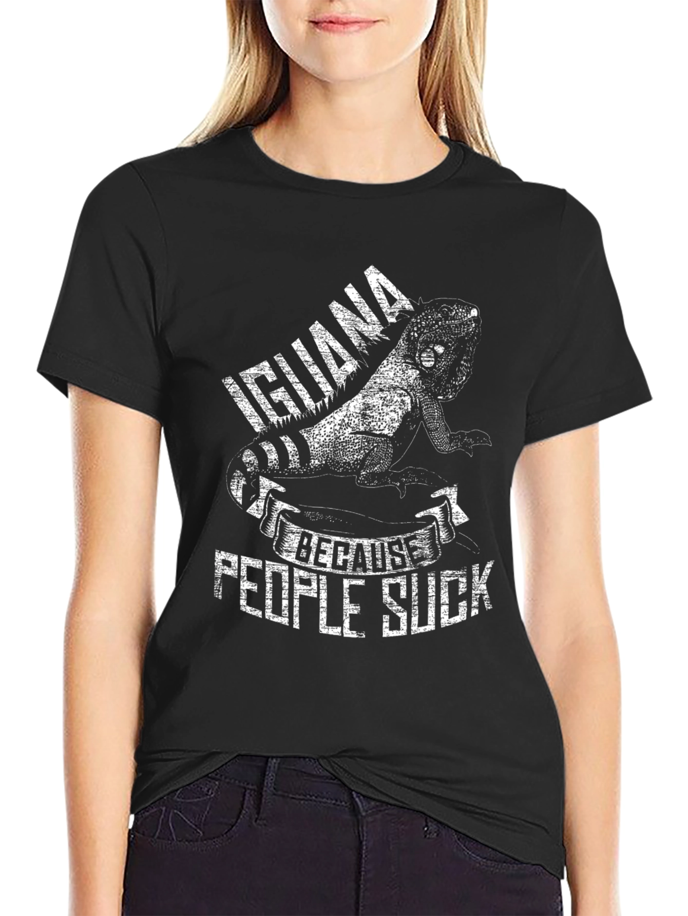 Black Iguana Because People Suck Graphic T-Shirt view 2