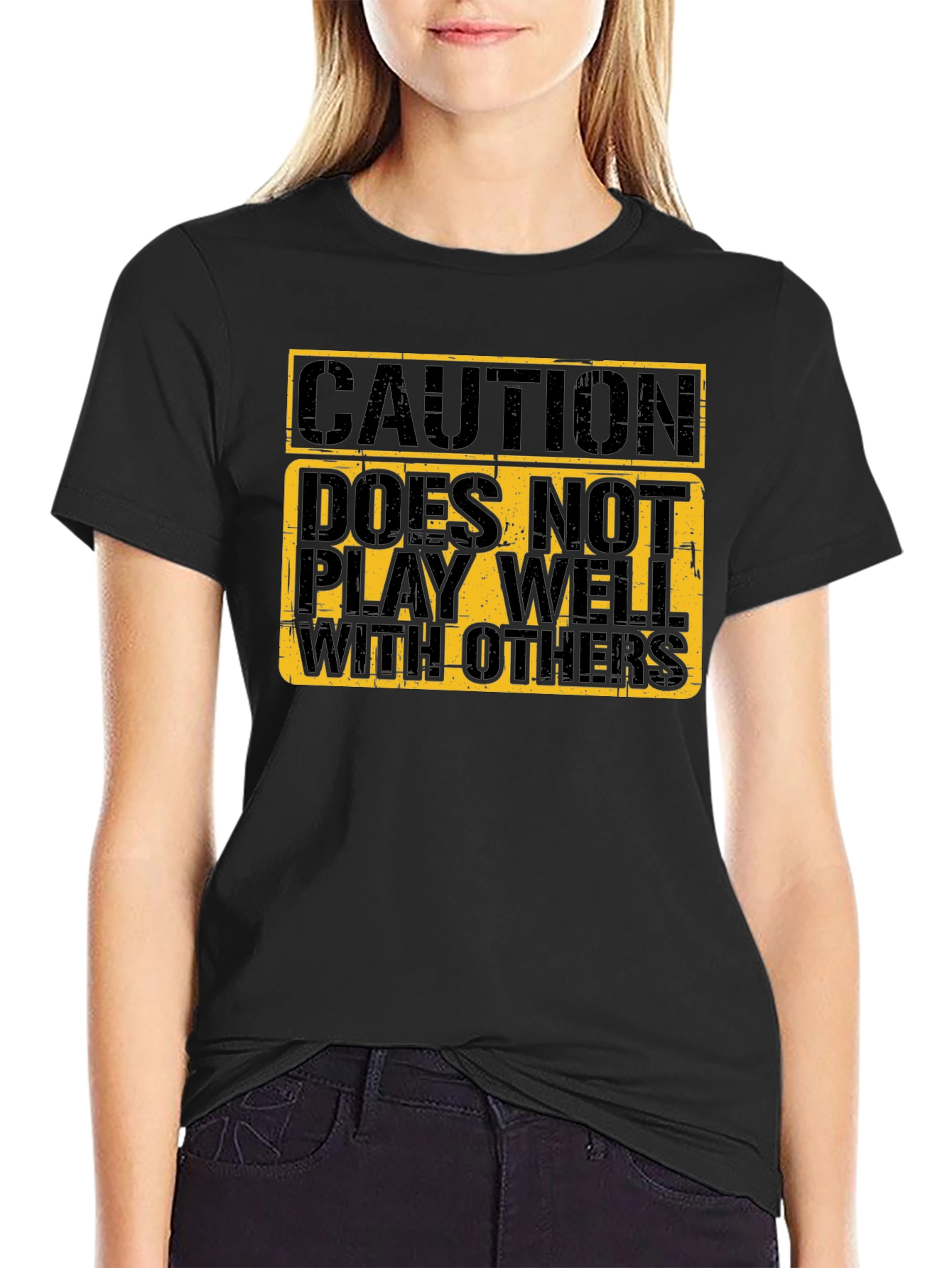 Black Caution Doesn't Play Well T-Shirt view 2