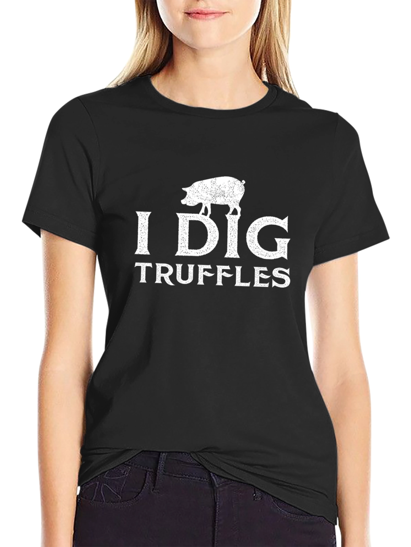 Black I Dig Truffles Pig Graphic Black T-Shirt view 2