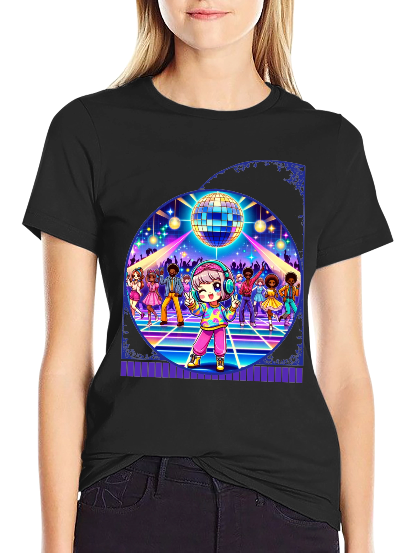 Black Retro Disco Dance T-Shirt view 2