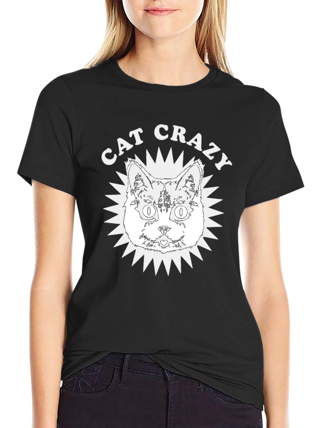 Black Cat Crazy Graphic Tee - Soft Cotton view 2