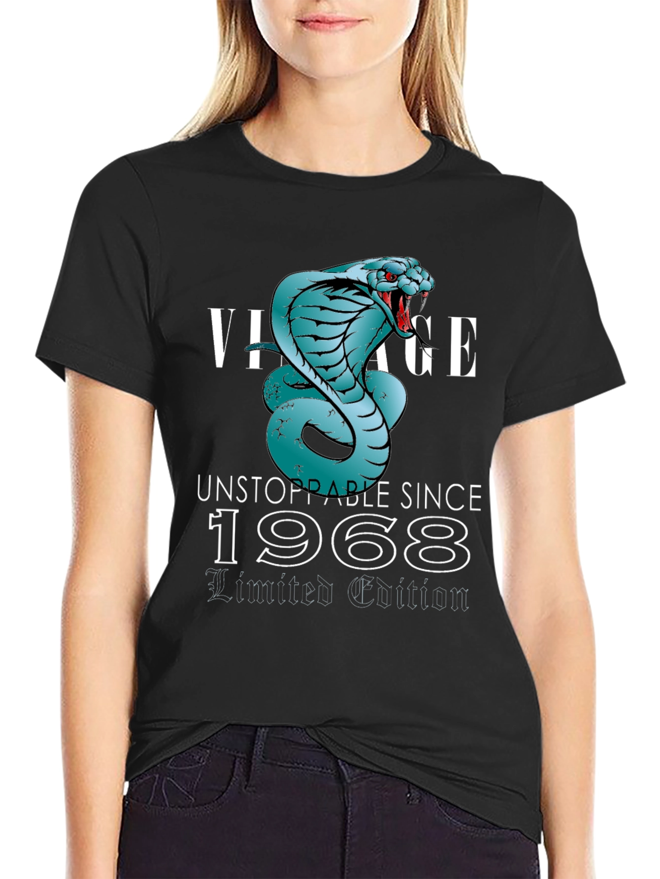 Black Vintage Cobra T-Shirt - Unstoppable Since 1968 view 2