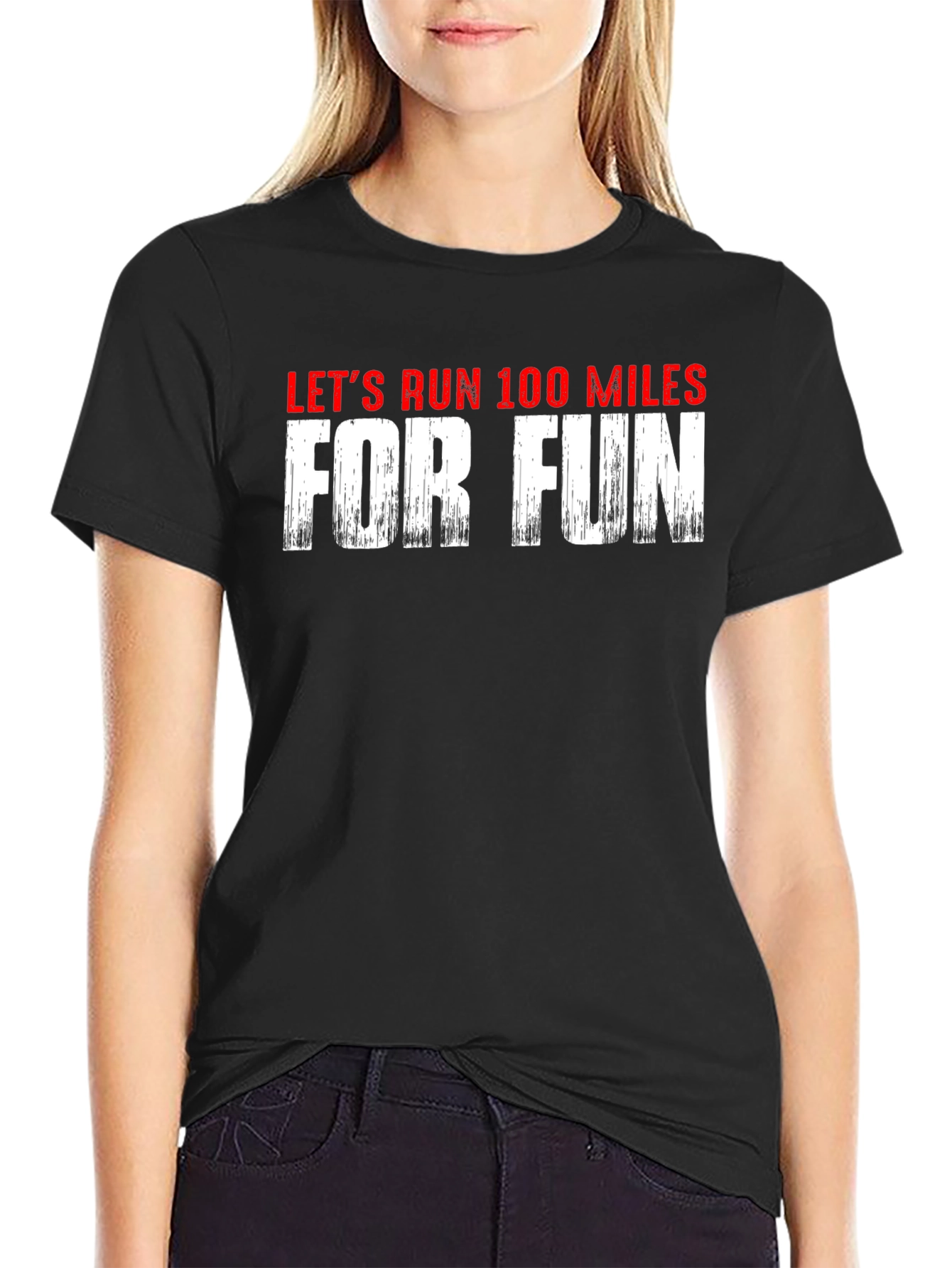 Black Let's Run 100 Miles For Fun Black T-Shirt view 2