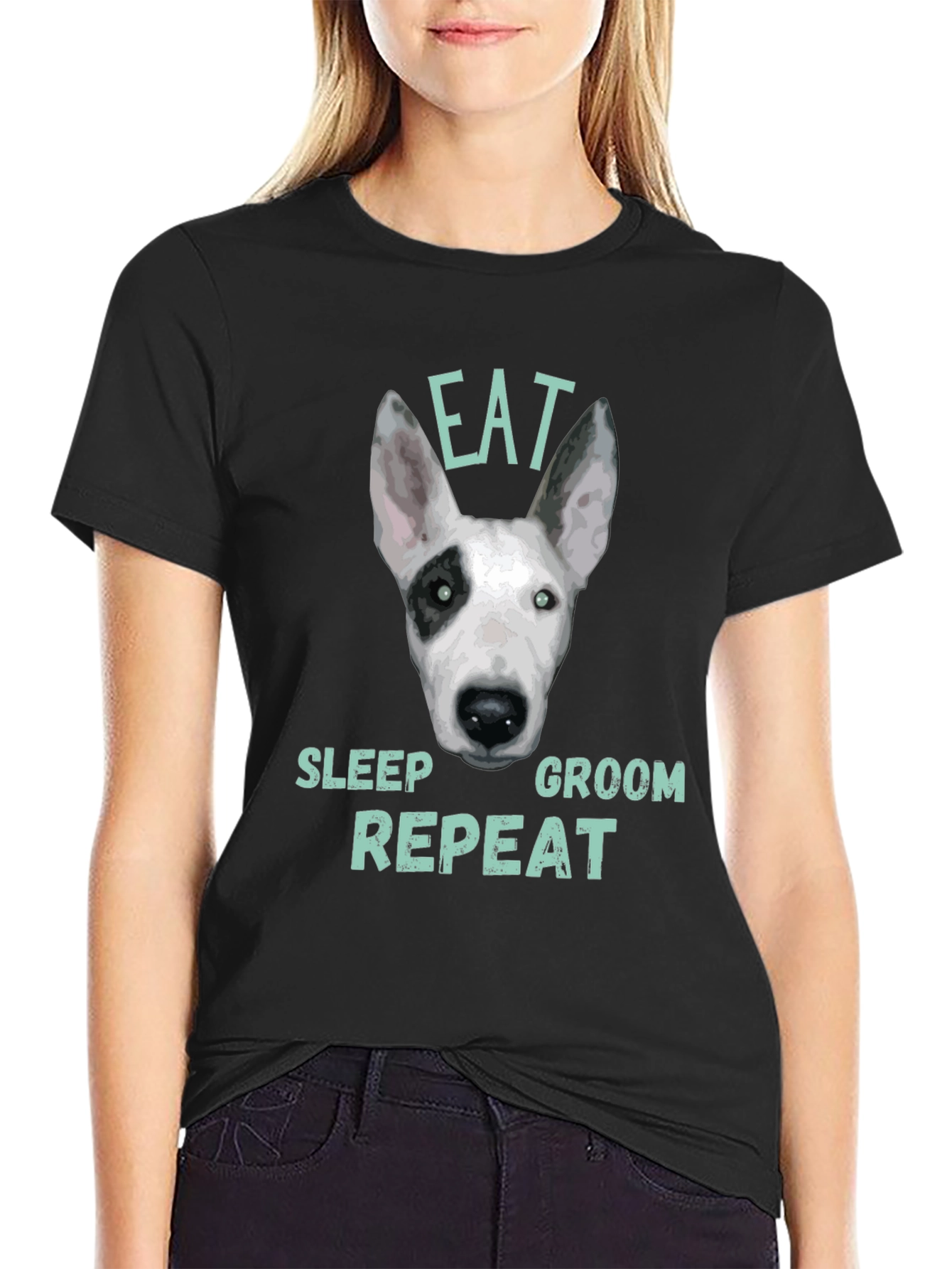 Black Eat Sleep Groom Repeat Dog T-Shirt view 2