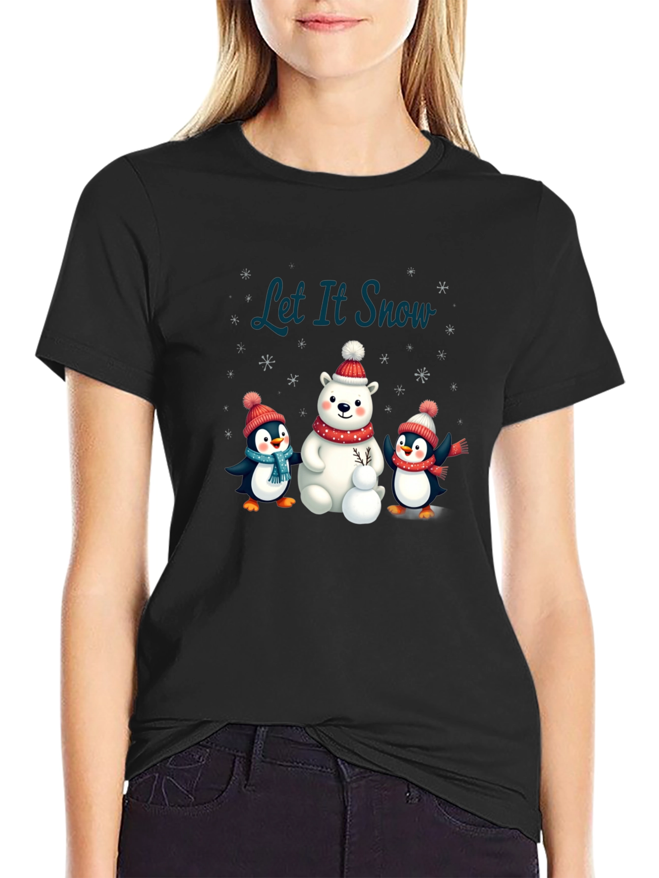 Black Festive Winter Graphic Tee - Let It Snow! view 2