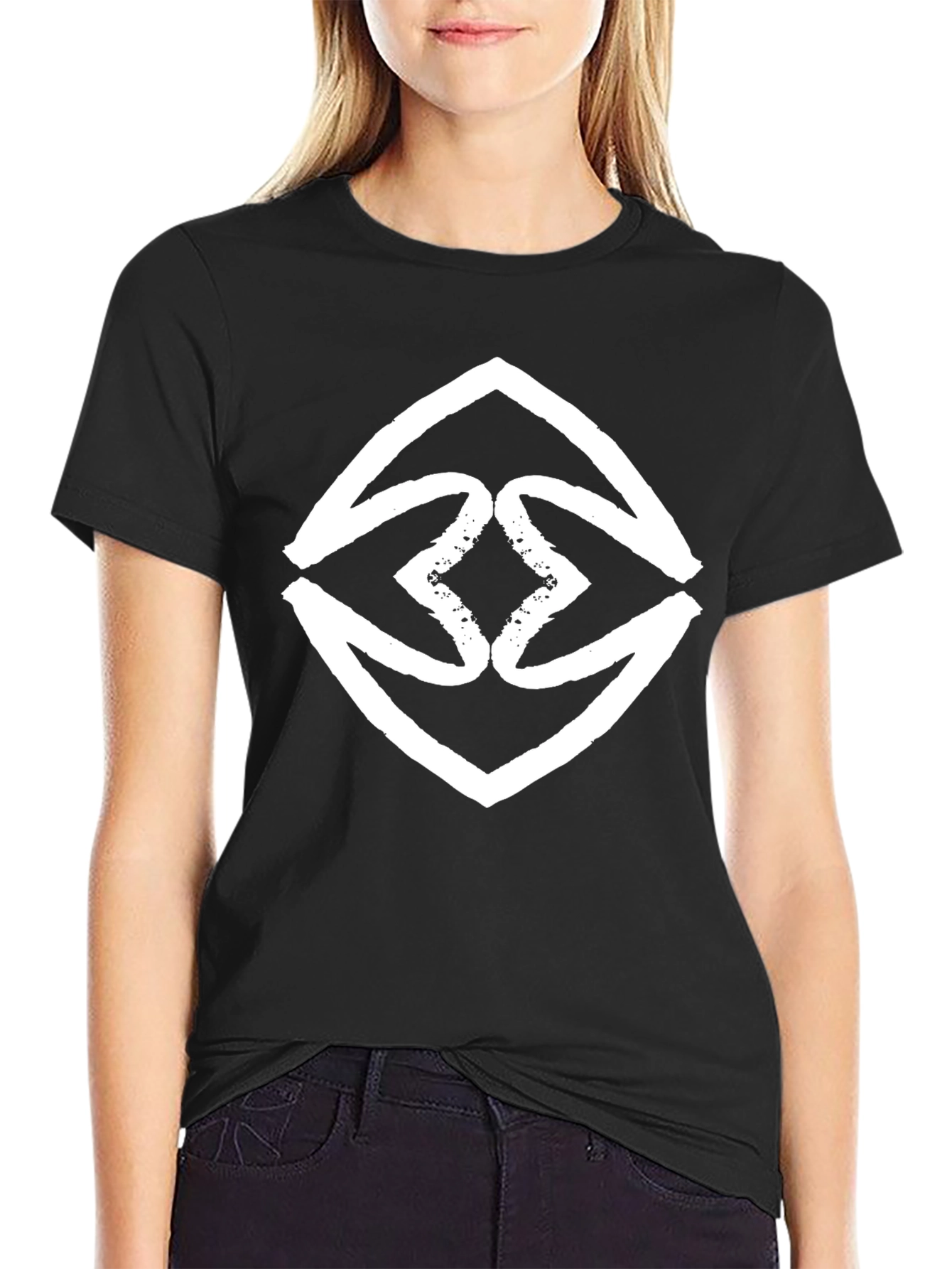 Black Bold Graphic Tee - Black with White Abstract Diamond view 2