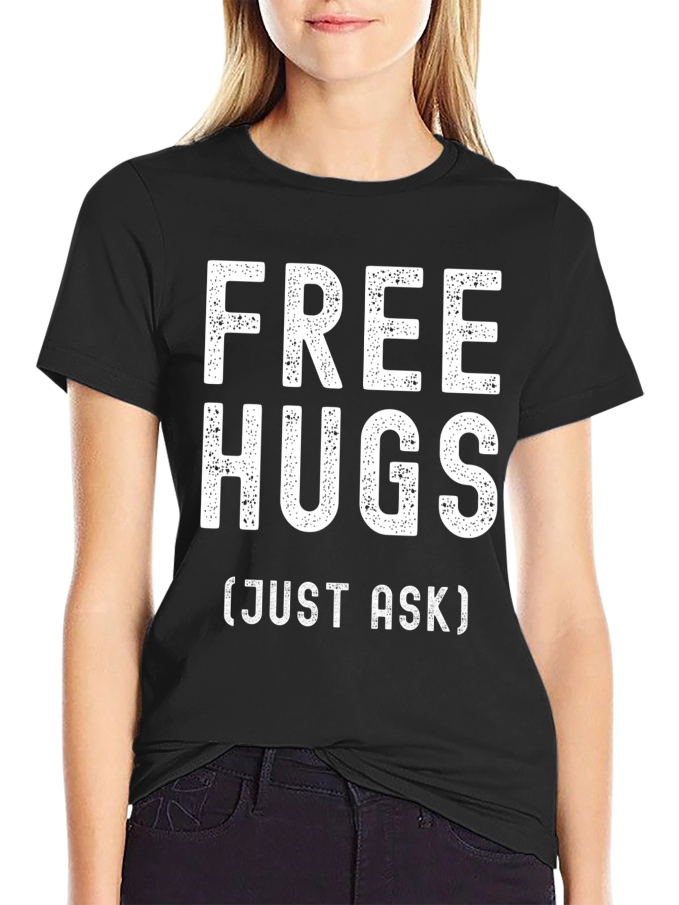 Black Free Hugs Graphic T-Shirt - Just Ask! view 2