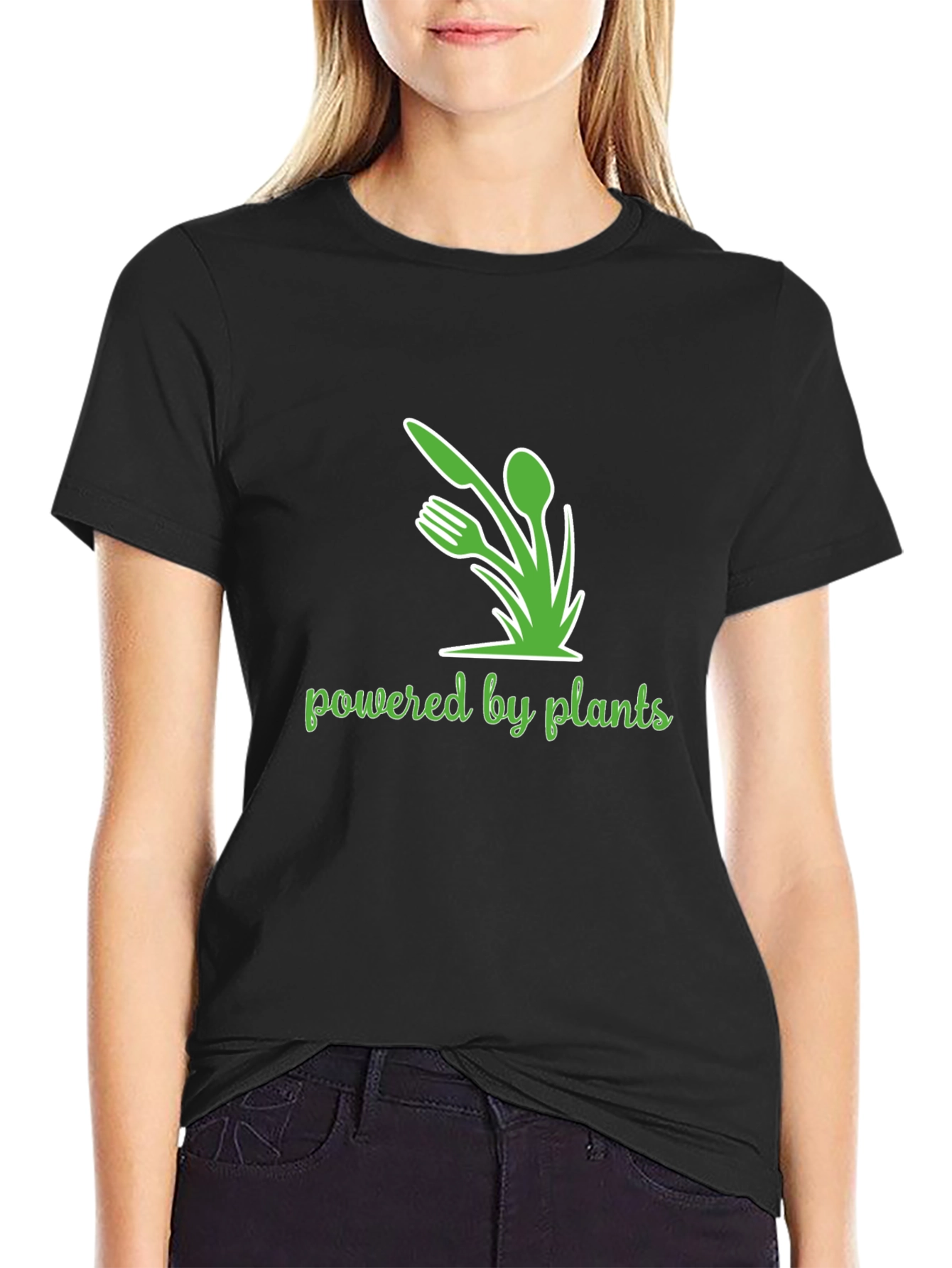 Black Powered By Plants Graphic Tee - Vegan Lifestyle Shirt view 2