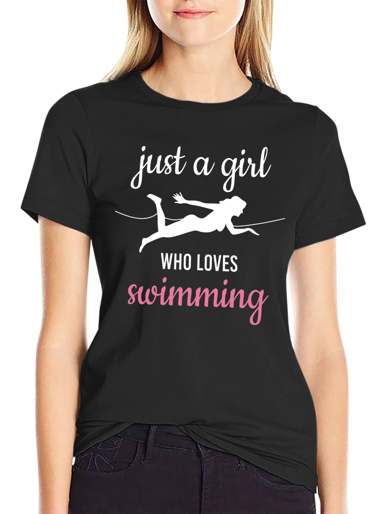 Black Just a Girl Who Loves Swimming T-Shirt view 2