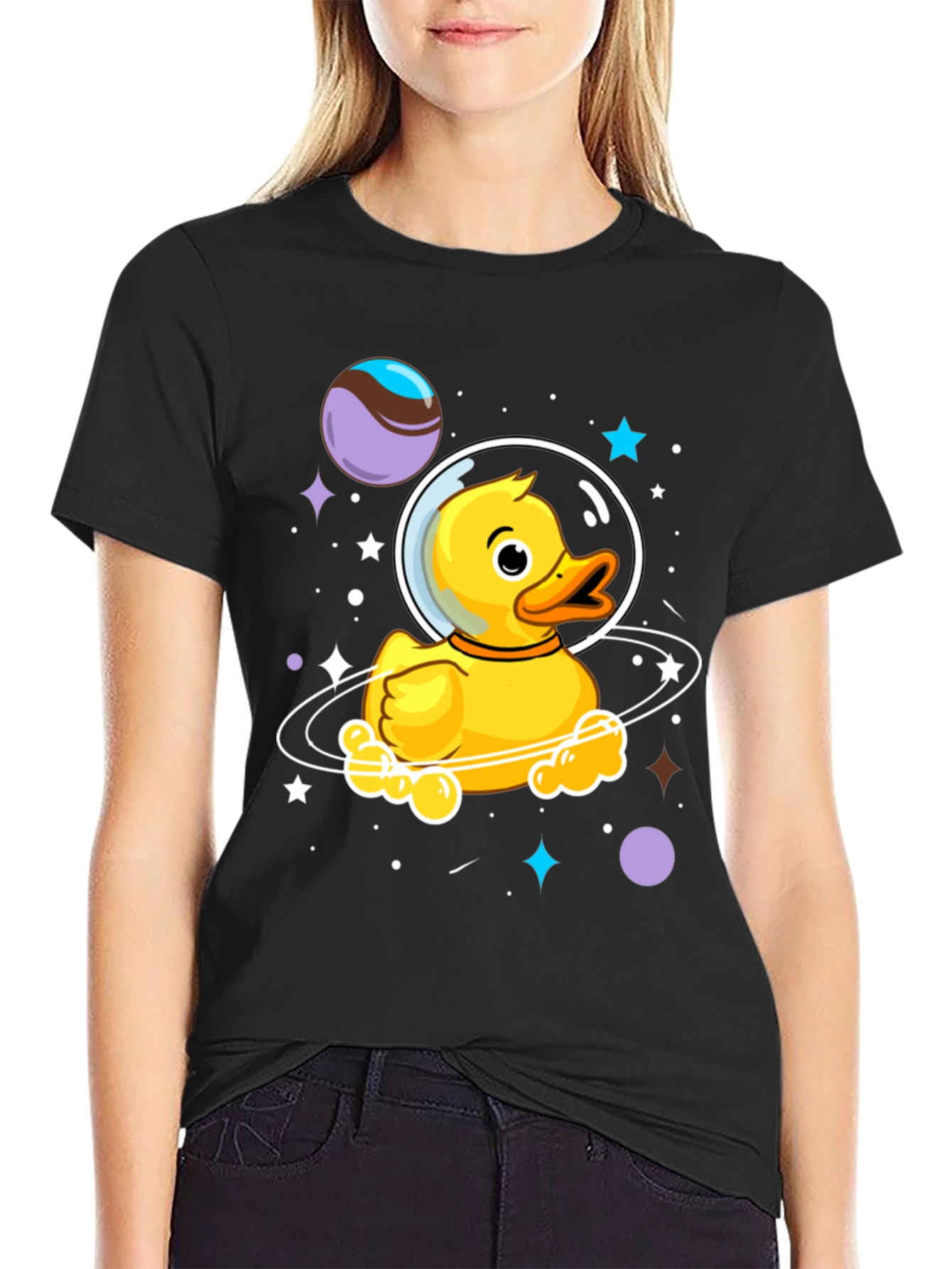 Black Space Duckling T-Shirt - Men's Black Graphic Tee view 2