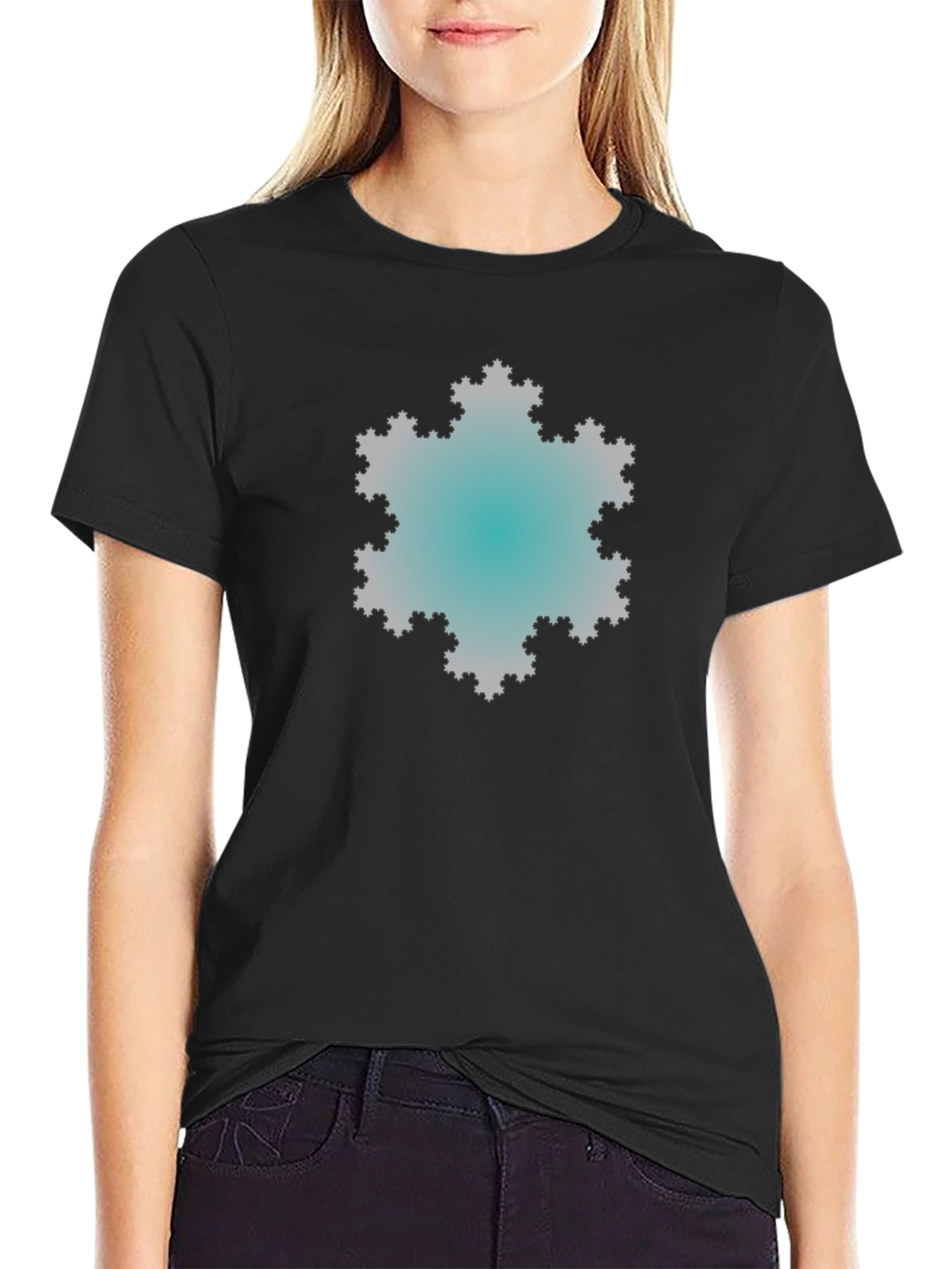 Black Fractal Snowflake Graphic Tee - Cool & Unique view 2