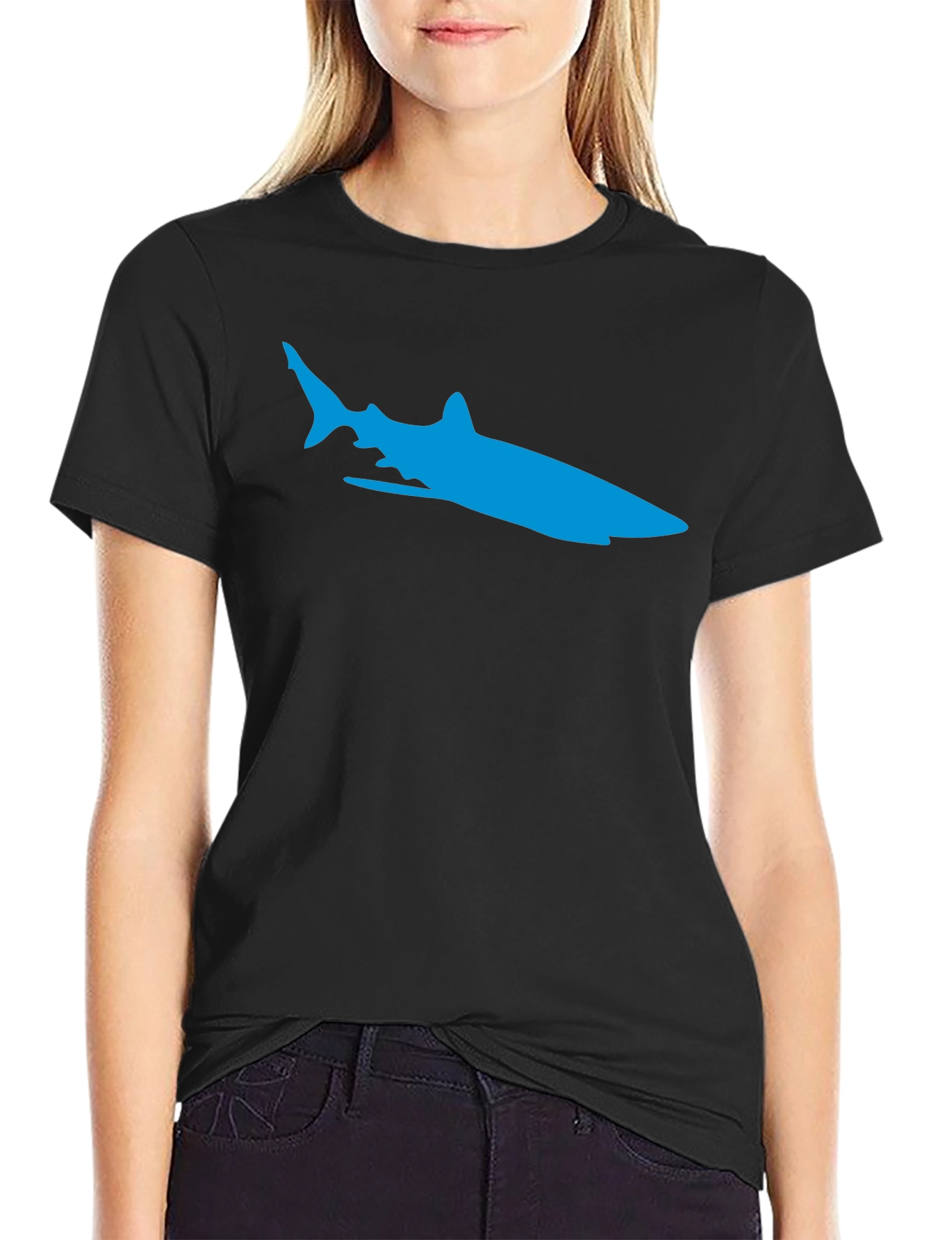 Black Cool Blue Shark Graphic T-Shirt view 2