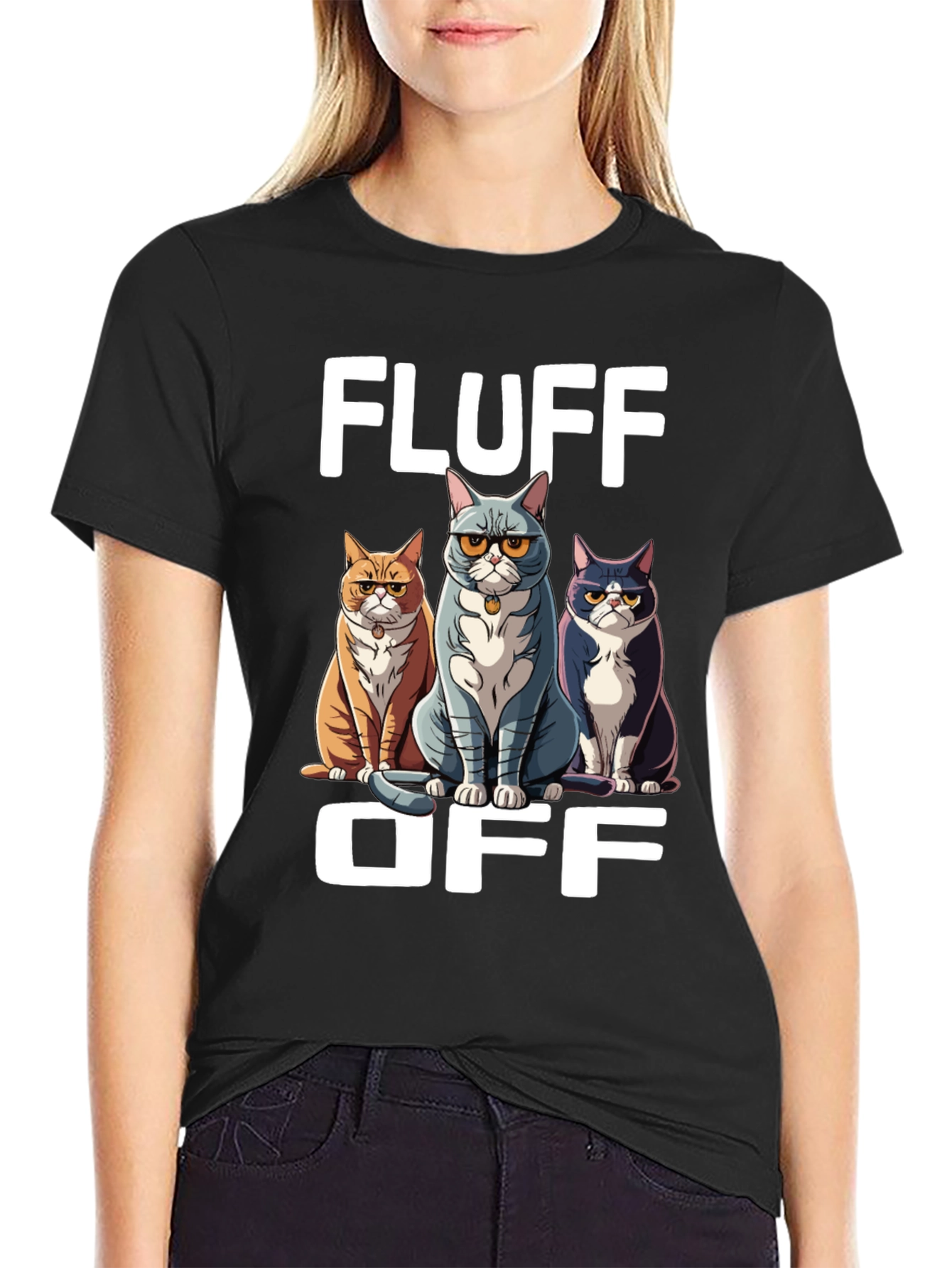 Black Fluff Off Cat Graphic T-Shirt view 2