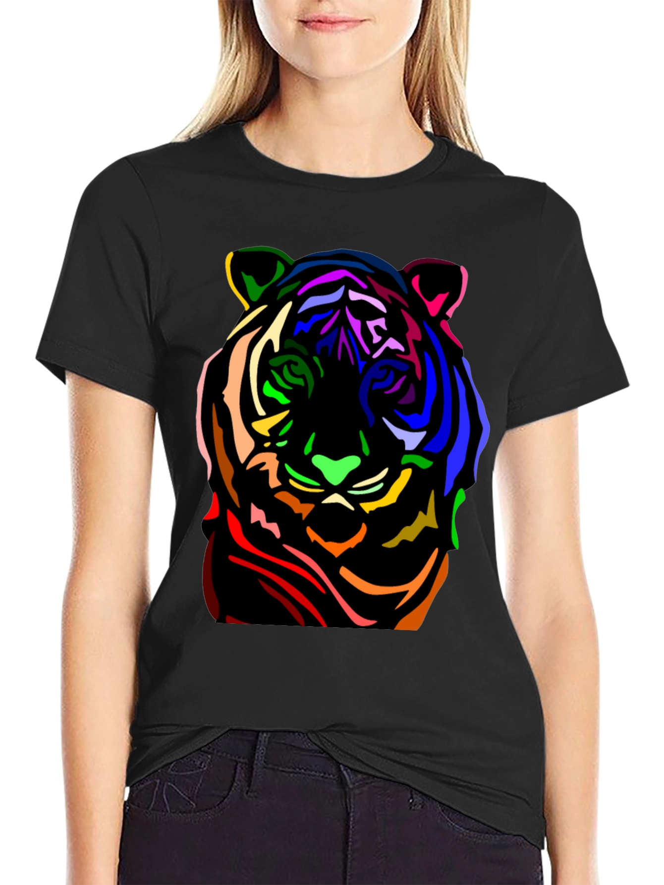 Black Colorful Tiger Graphic Black T-Shirt view 2