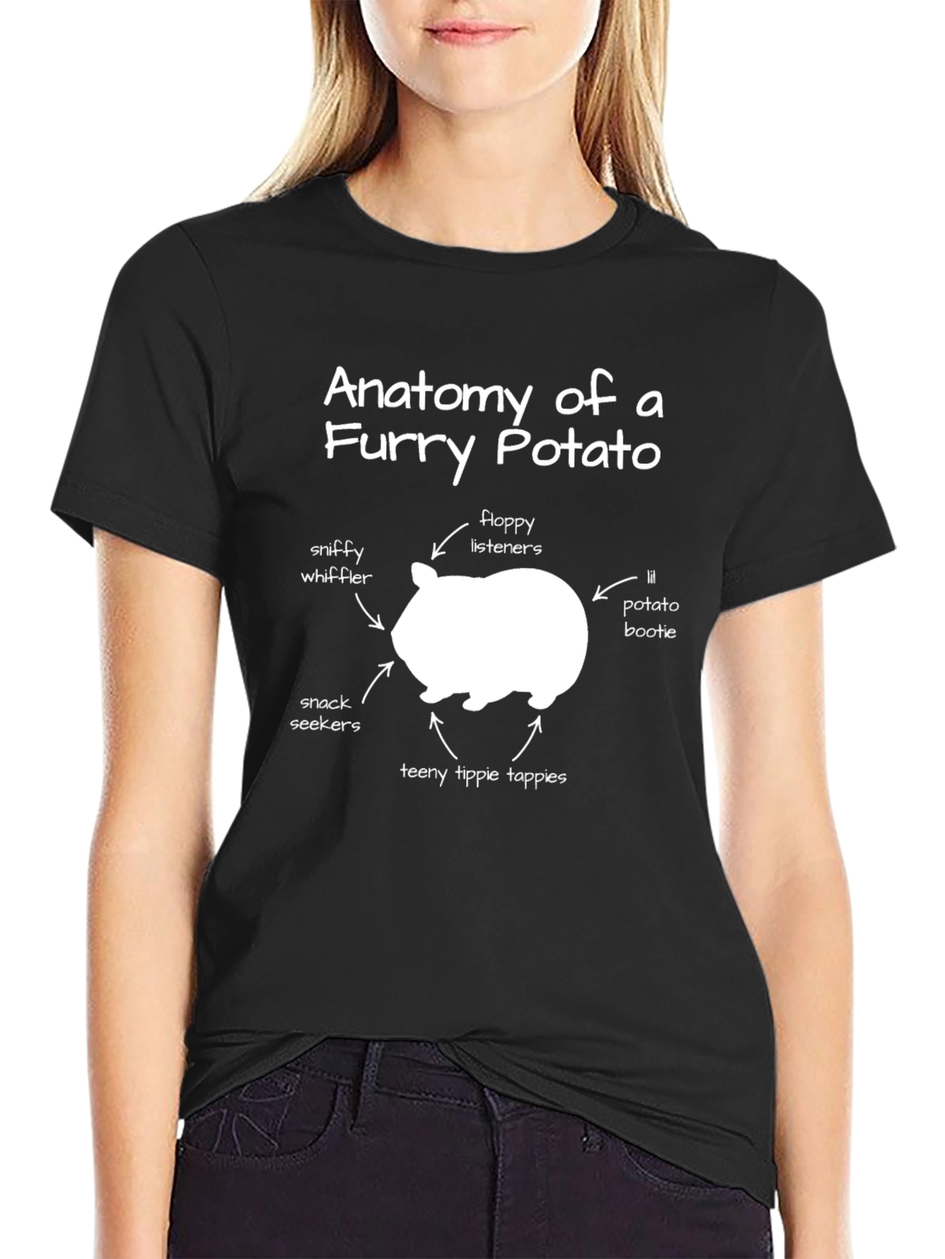 Black Anatomy of a Furry Potato T-Shirt view 2