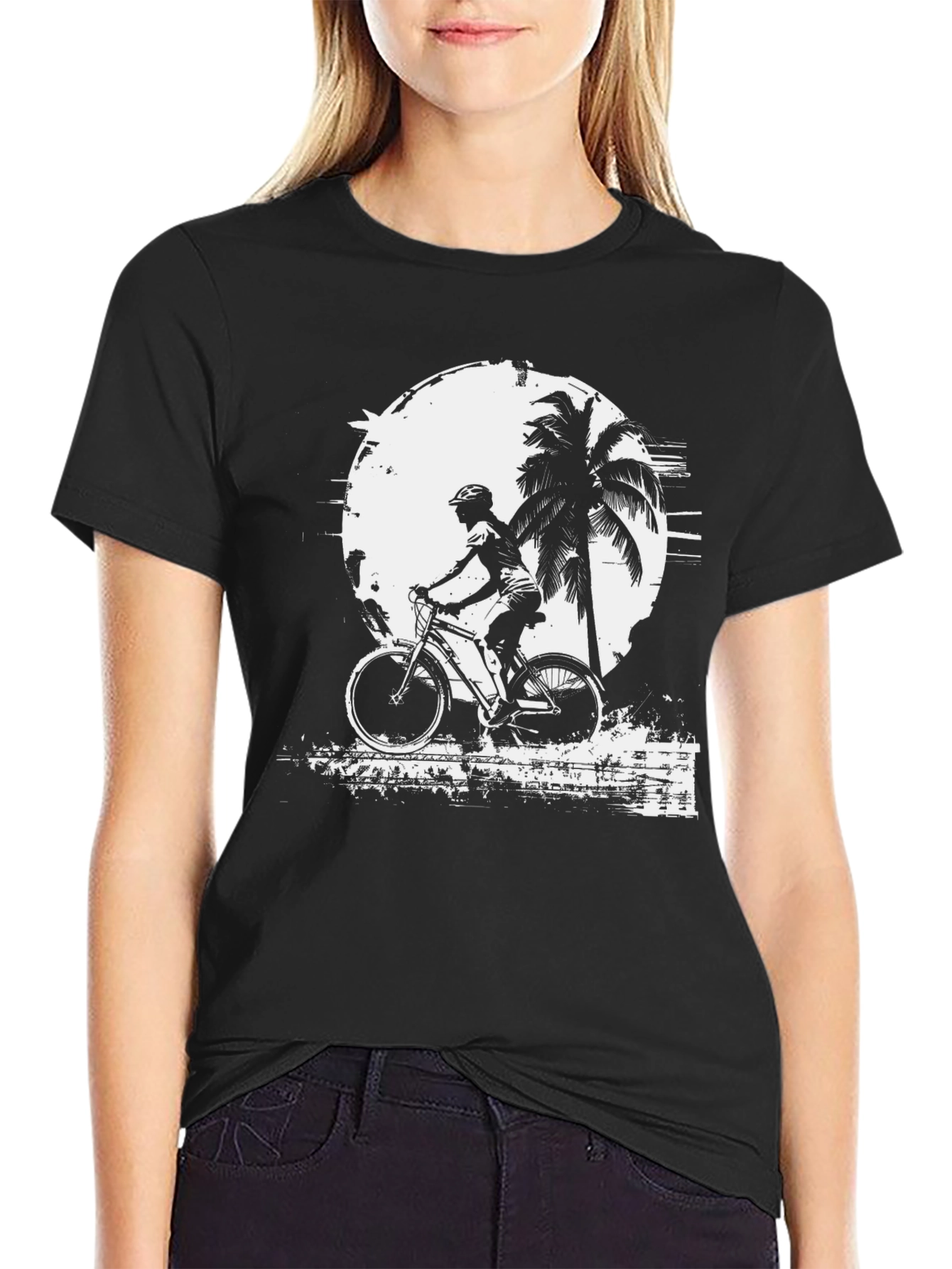 Black Biker Palm Tree Graphic Black T-Shirt view 2