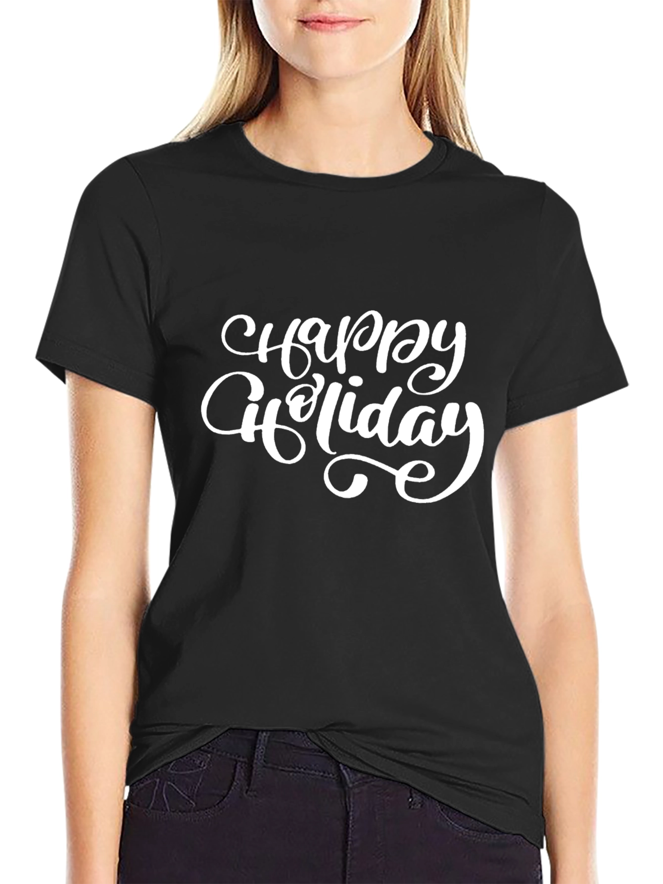 Black Happy Holiday Graphic Tee - Unisex Soft Cotton T-Shirt view 2