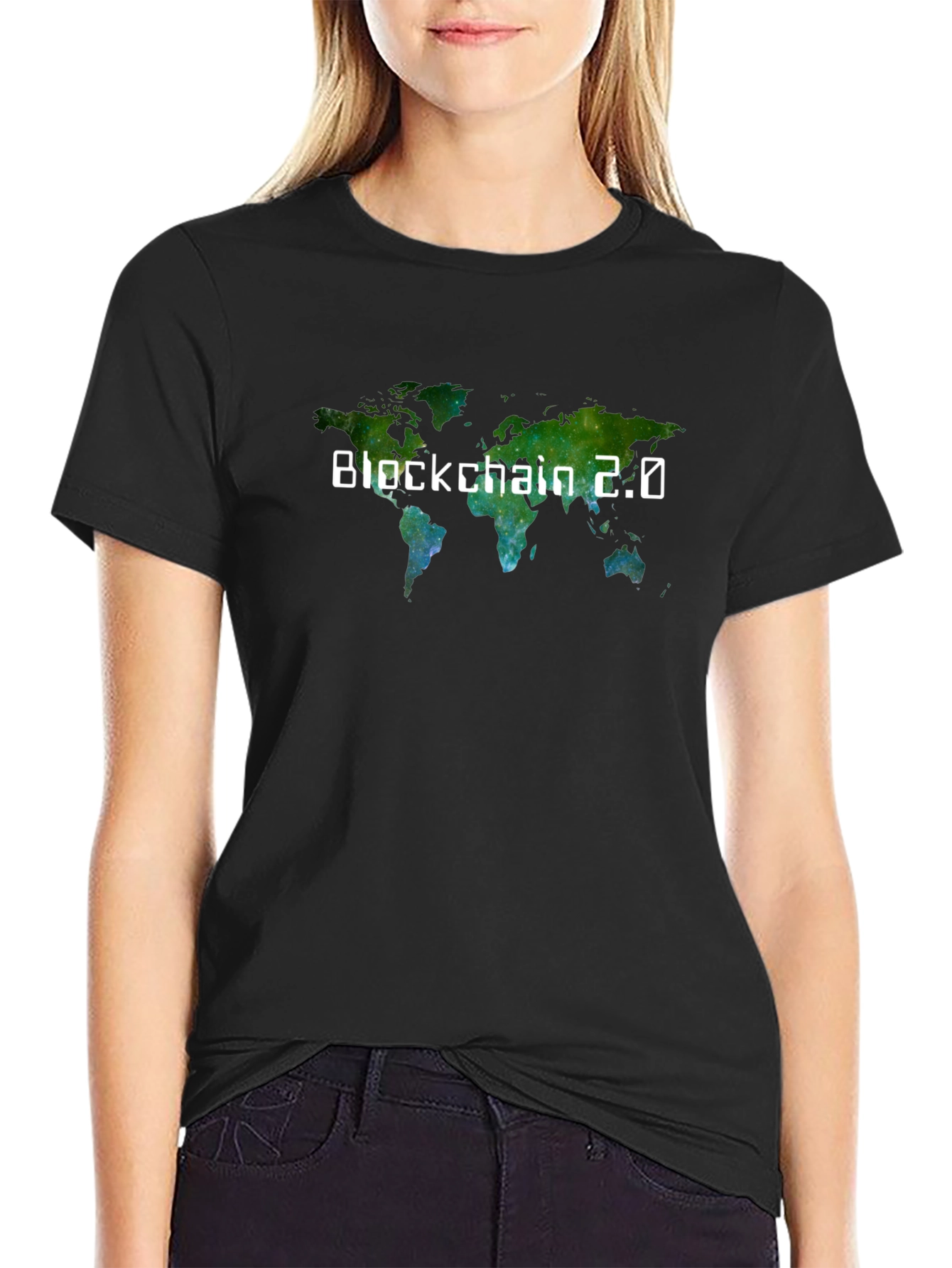Black Blockchain 2.0 World Map T-Shirt - Black view 2