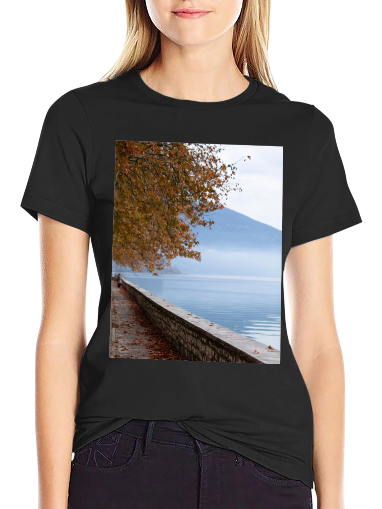 Black Scenic Lakeside View Graphic Tee view 2