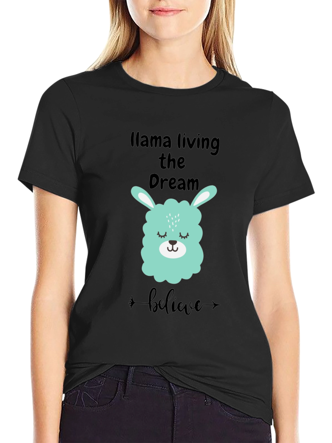 Black Llama Living the Dream Black Graphic Tee view 2