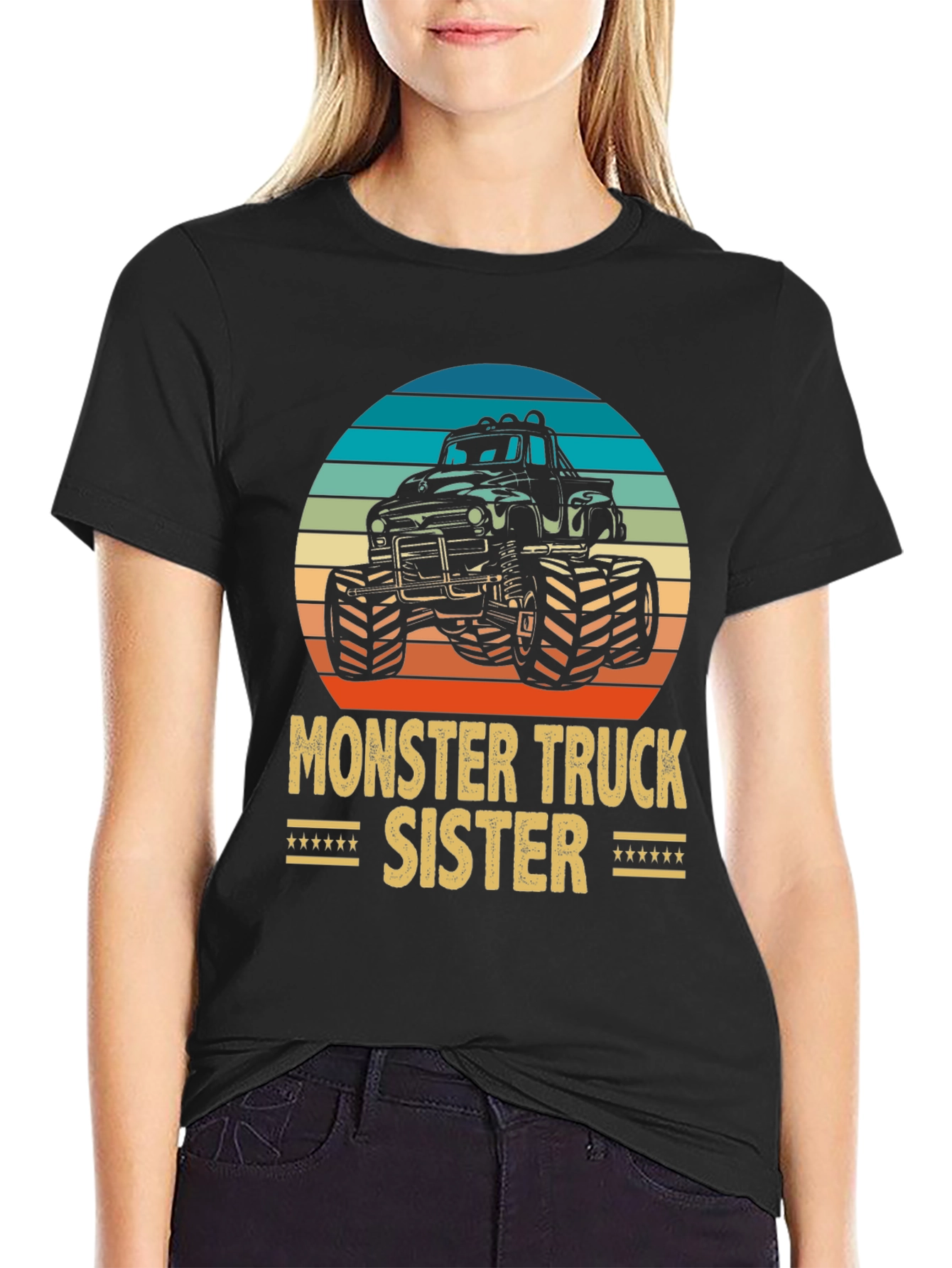 Black Monster Truck Sister Graphic Tee - Black Cotton Blend view 2