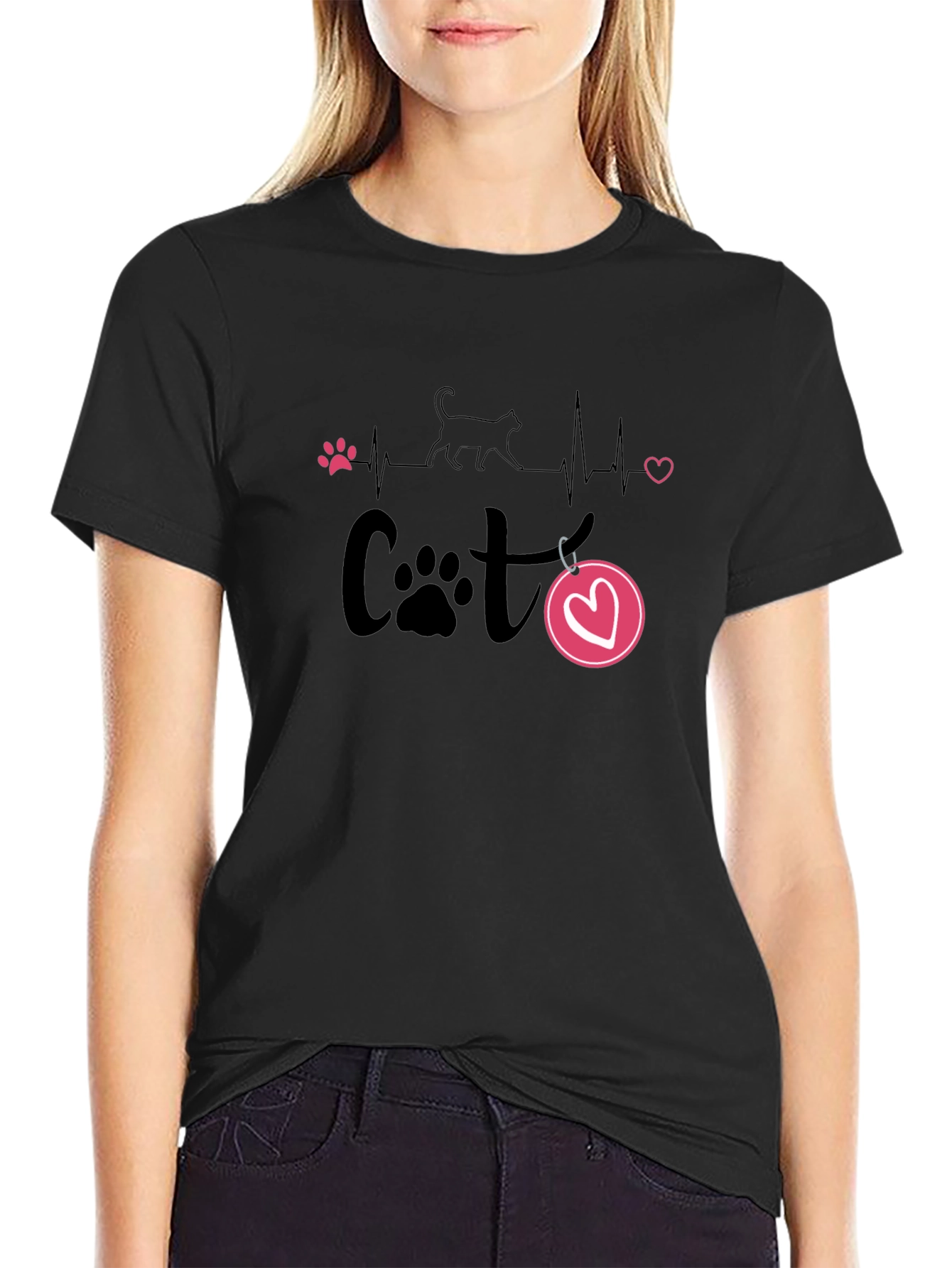 Black Cat Lover Heartbeat T-Shirt view 2