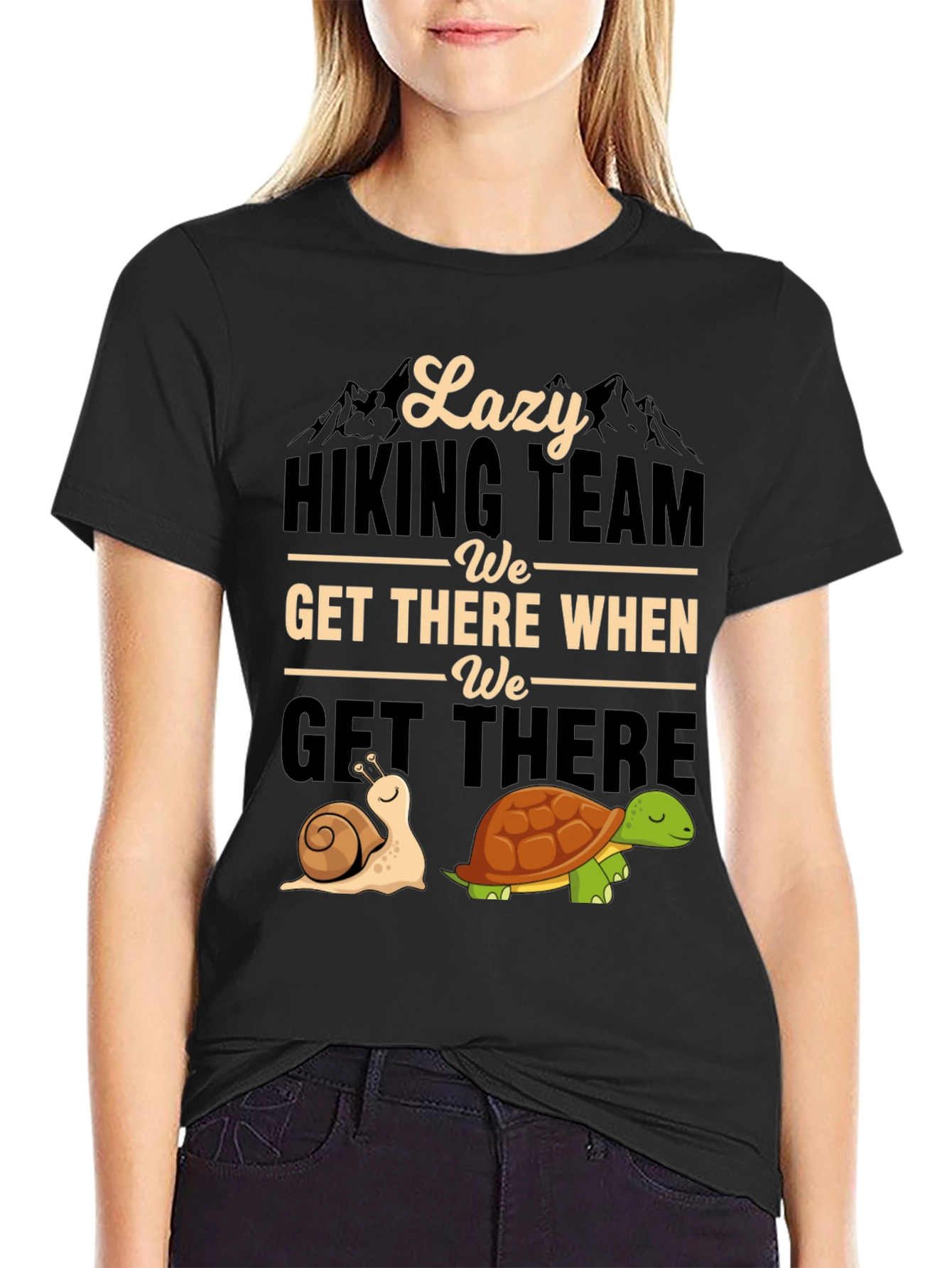 Black Lazy Hiking Team T-Shirt Funny Snail & Turtle Tee view 2