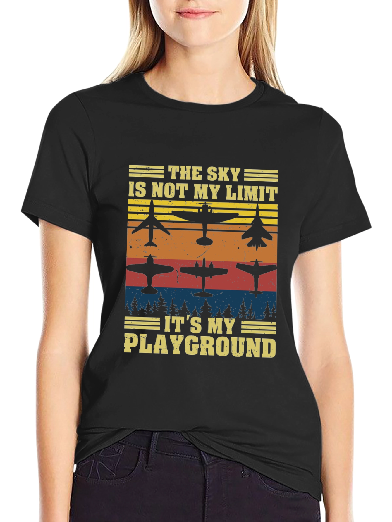 Black The Sky is My Playground Airplane T-Shirt view 2