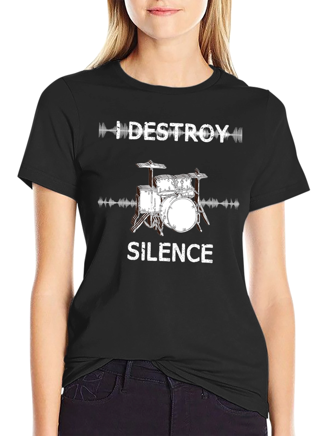Black I DESTROY SILENCE Drummer T-Shirt - Musician Tee view 2